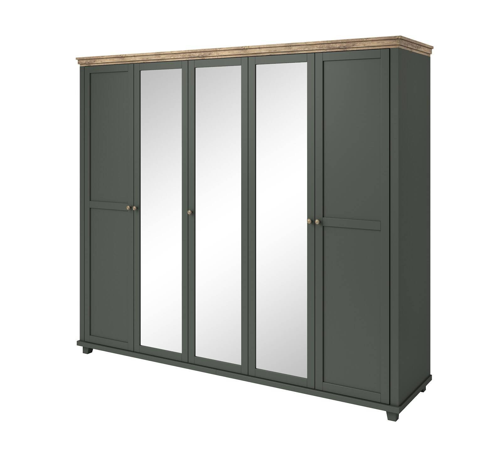 Evora S 5-door wardrobe with mirrors, green / Lefkas oak