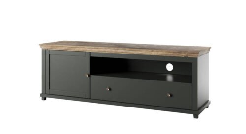 Evora WM TV cabinet 1D1S 180 cm green / Lefkas oak