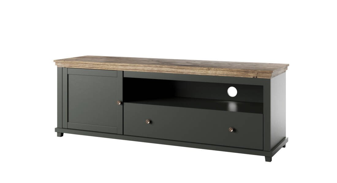 Evora WM TV cabinet 1D1S 180 cm green / Lefkas oak