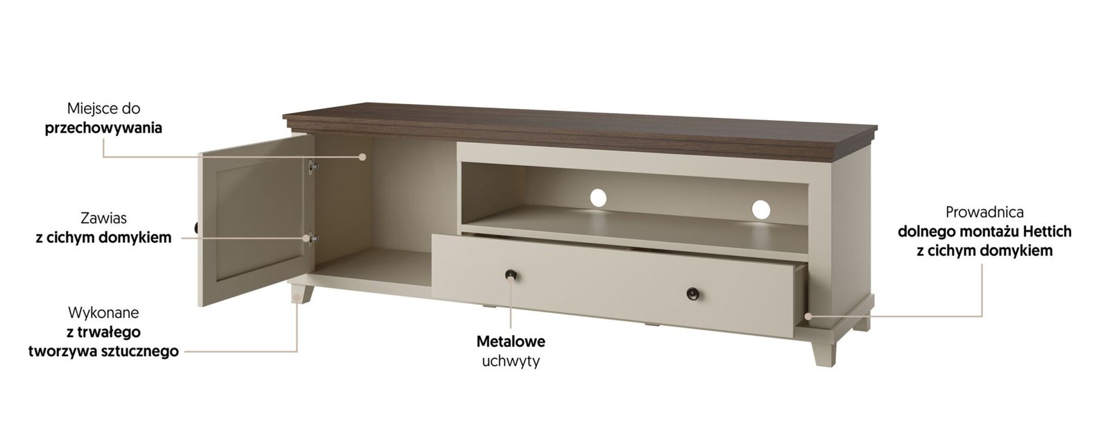 Evora WM - TV cabinet 1D1S light beige oak Dunin - Image 2