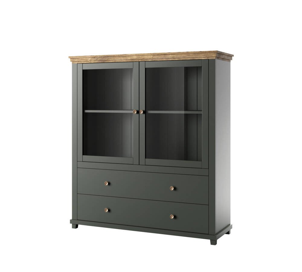 Evora WM tall chest of drawers, 2 drawers, green / Lefkas oak