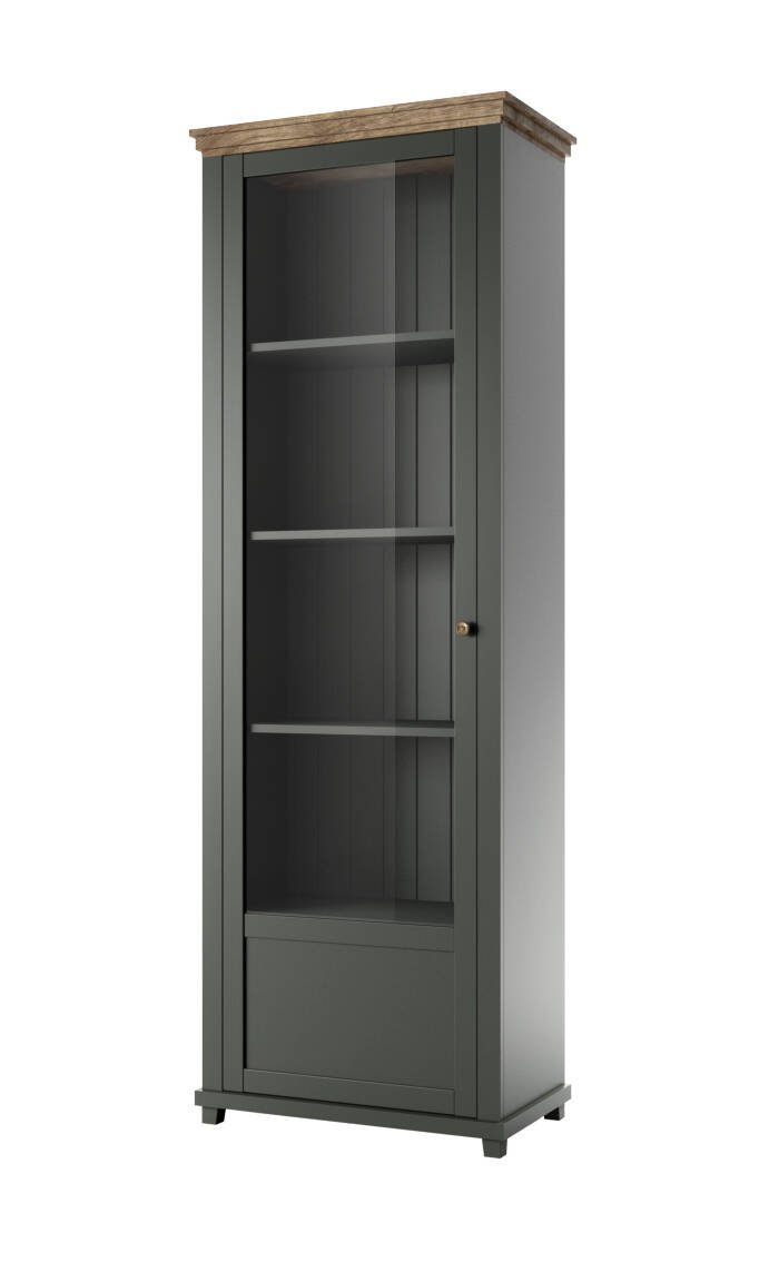 Evora WM 1-door display cabinet, left, green / Lefkas oak