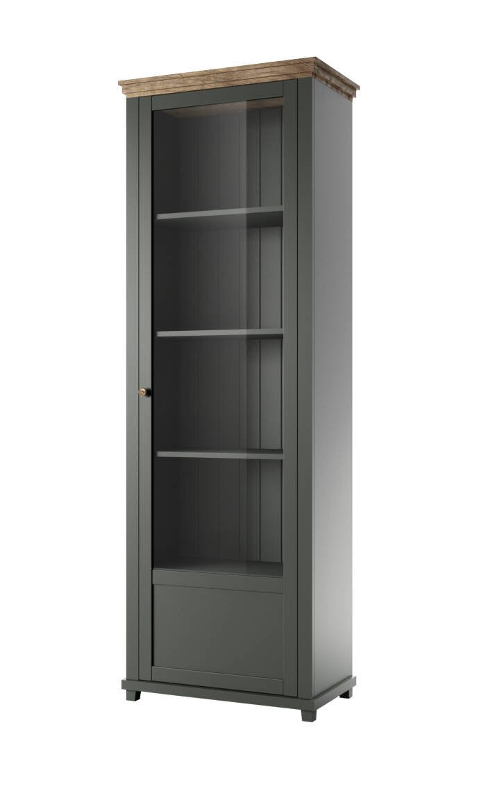 Evora WM 1-door display cabinet, right, green / Lefkas oak