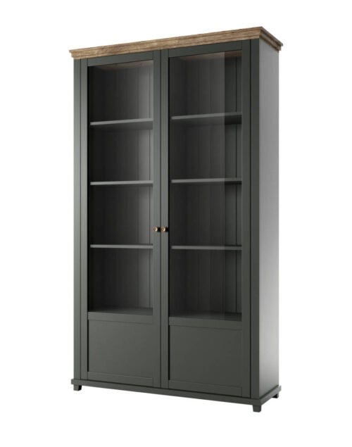 Evora WM 2-door display cabinet Green / Lefkas oak