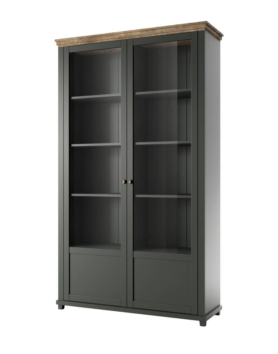 Evora WM 2-door display cabinet Green / Lefkas oak