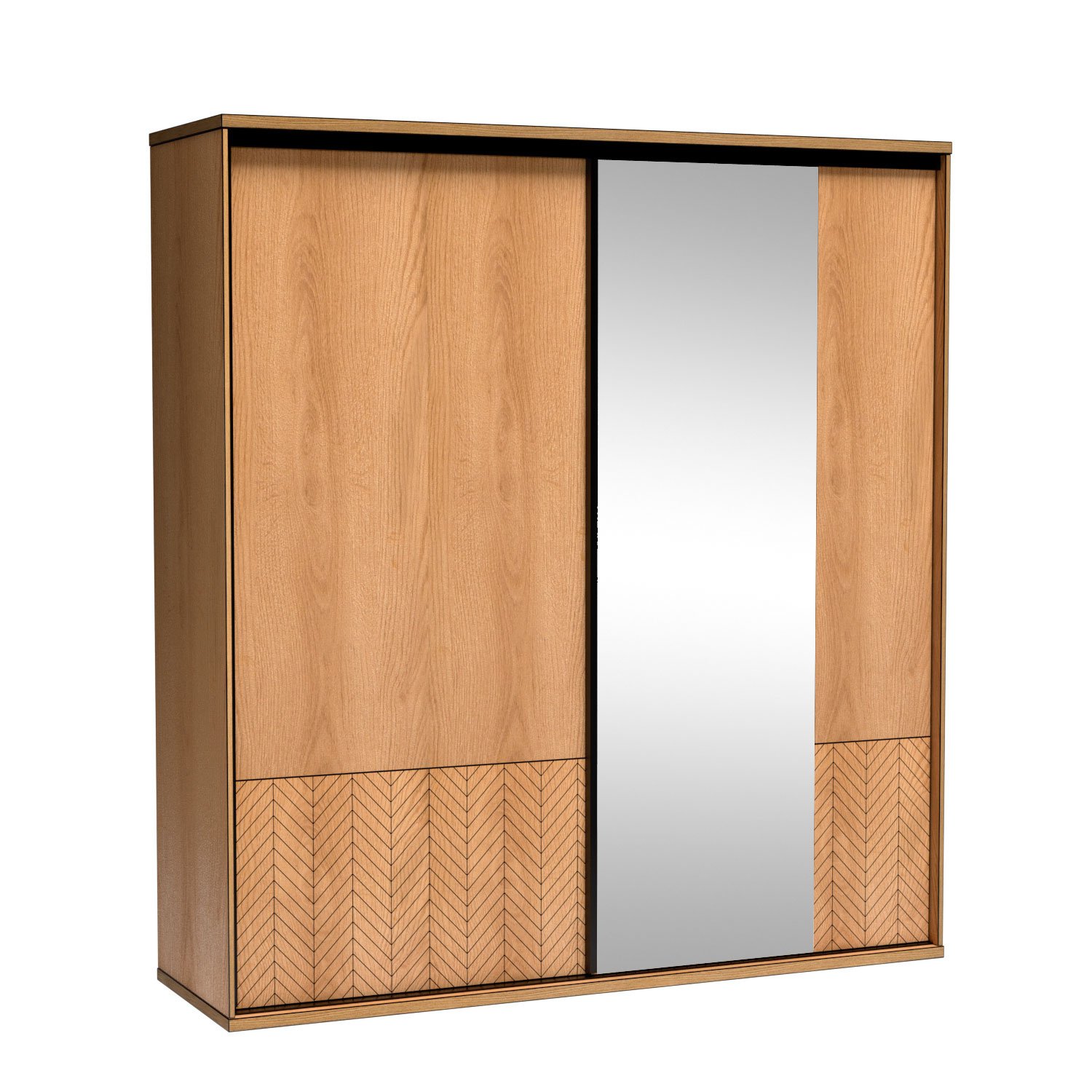 FONTI-11 - Wardrobe with mirror, sliding doors, caramel oak color