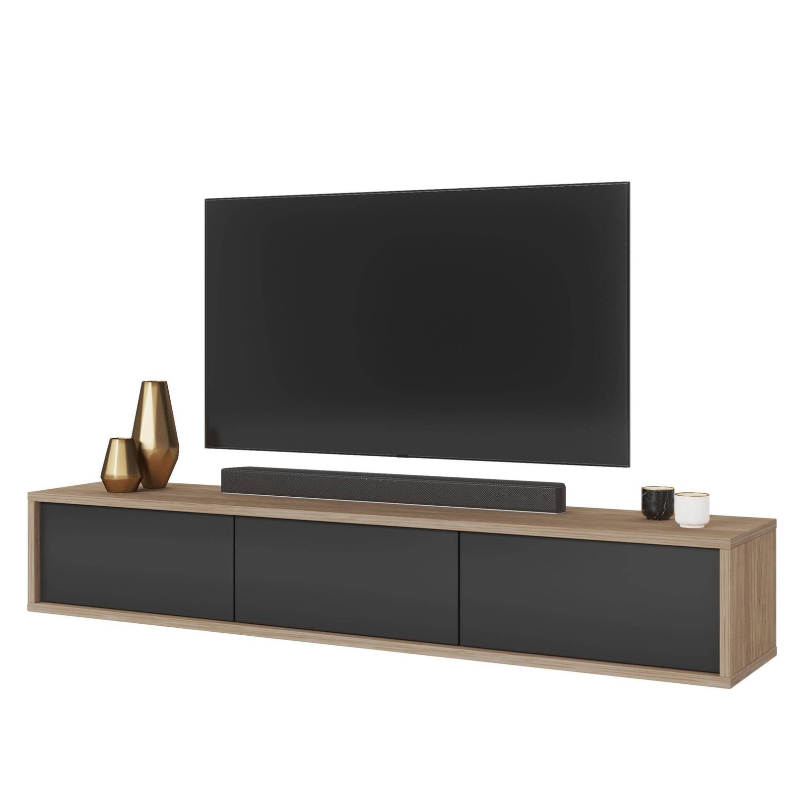 Frida - 3-door TV cabinet, oiled oak, matte anthracite color - Image 3