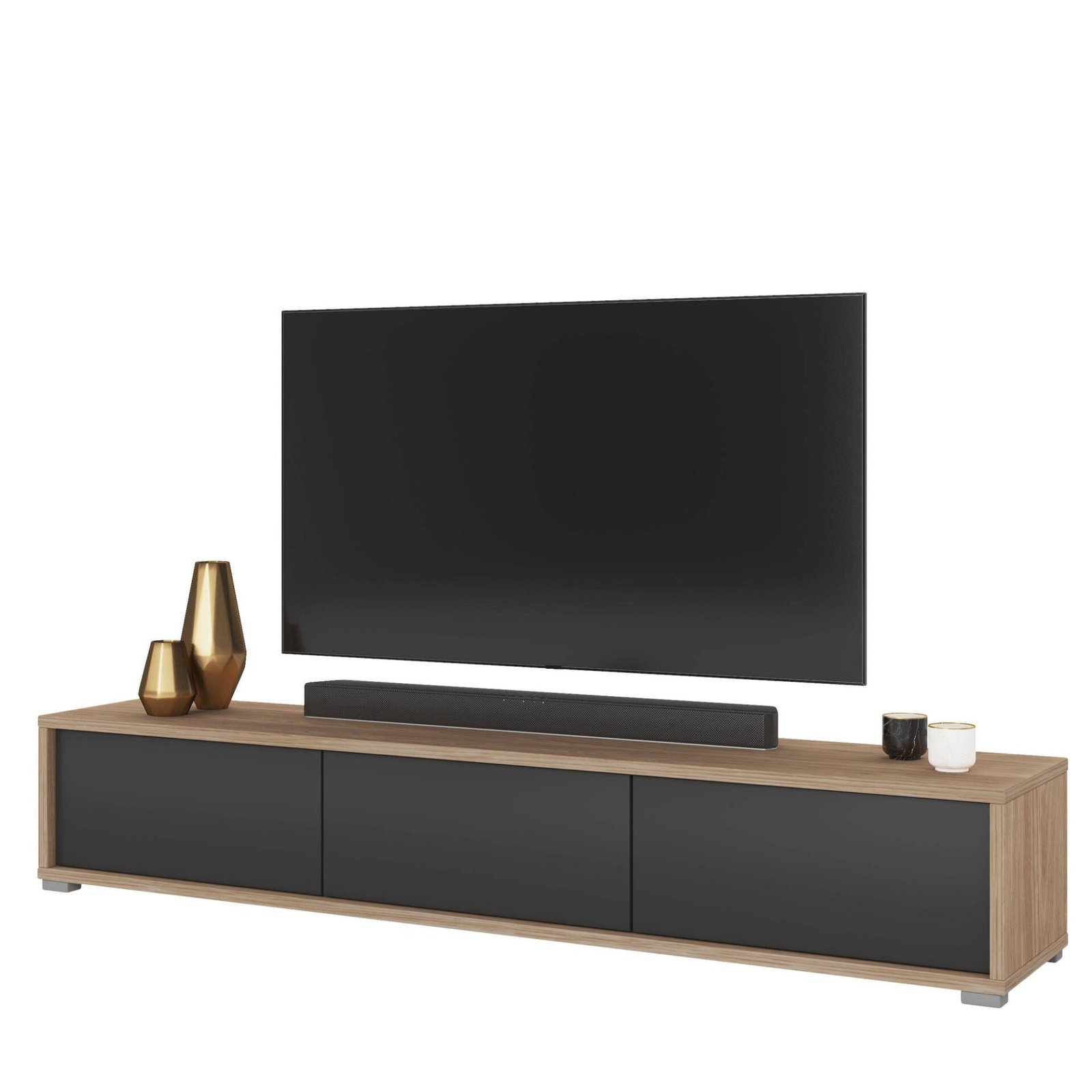 Frida - 3-door TV cabinet, oiled oak, matte anthracite color - Image 4