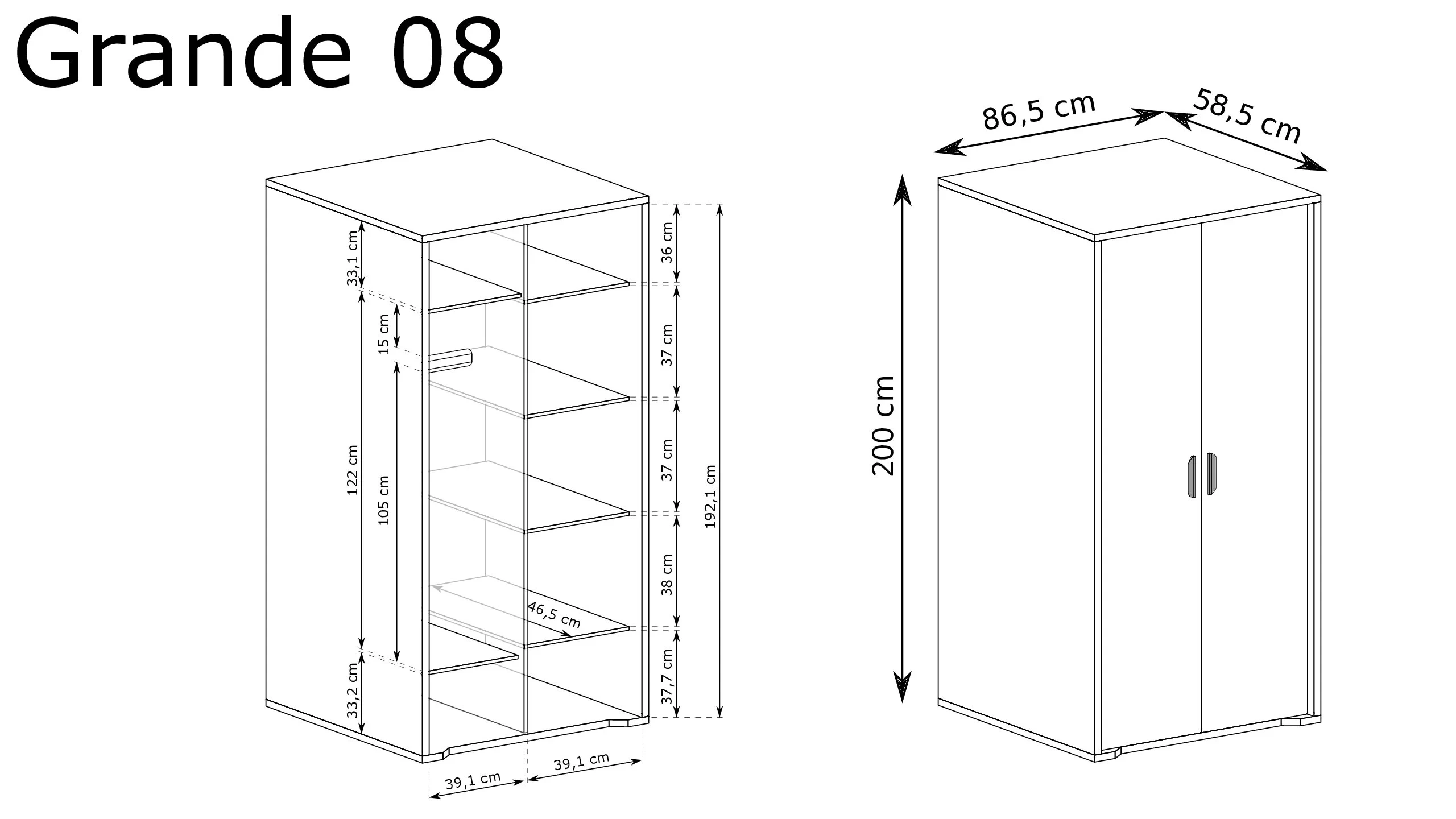 GRANDE-8 - Two-door wardrobe, Cremona oak color - Image 2