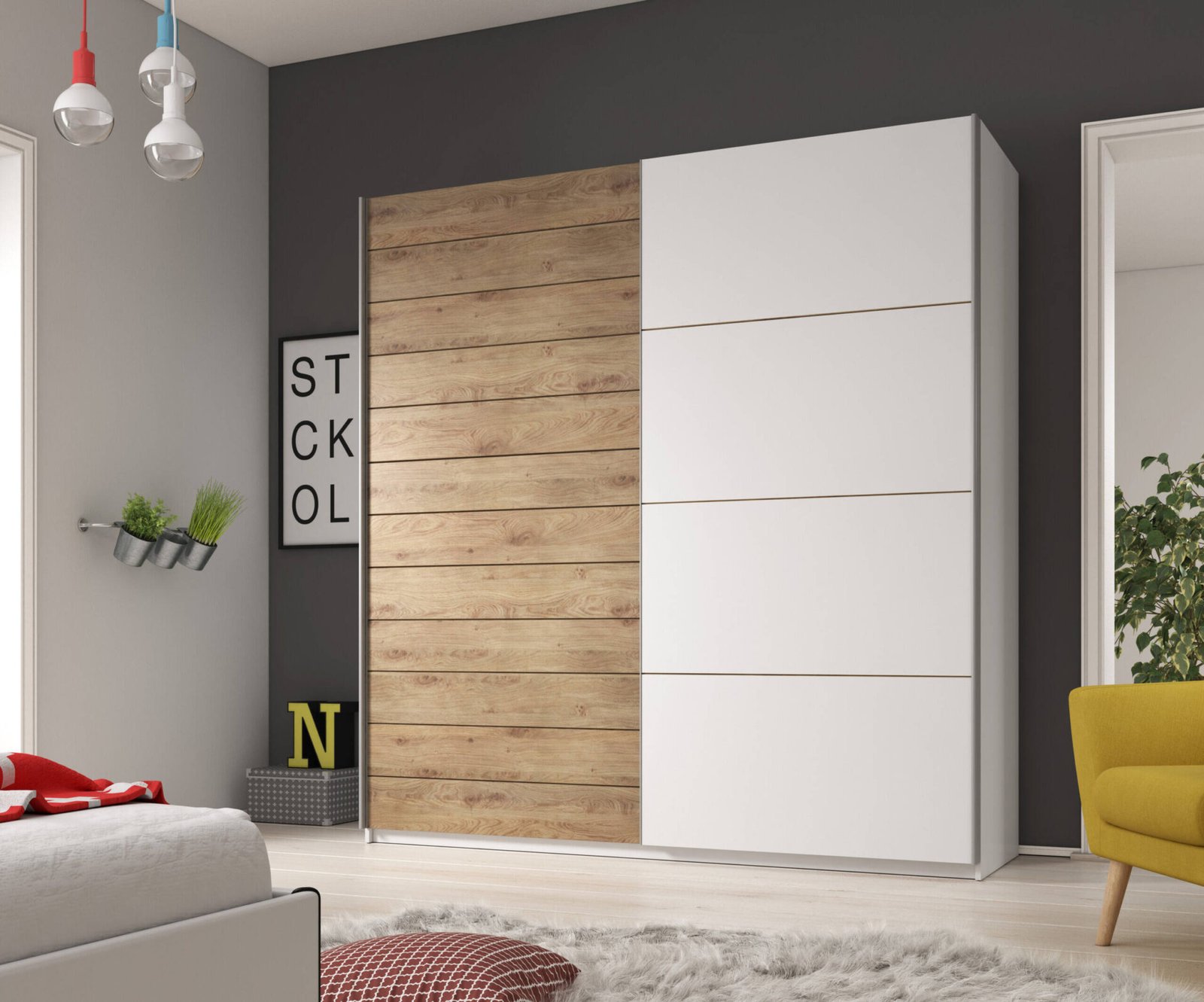 Galaxy - 2-door sliding wardrobe, 200 cm, white / oak, Beaufort - Image 3
