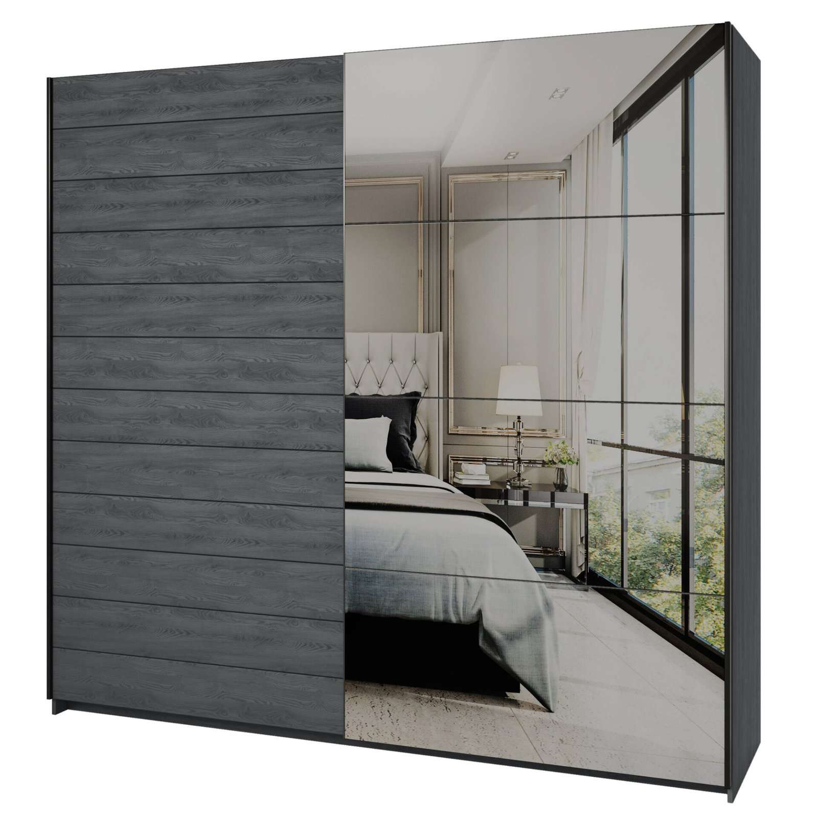 Galaxy - 2-door sliding wardrobe with mirror, 220 cm, carbon fiber
