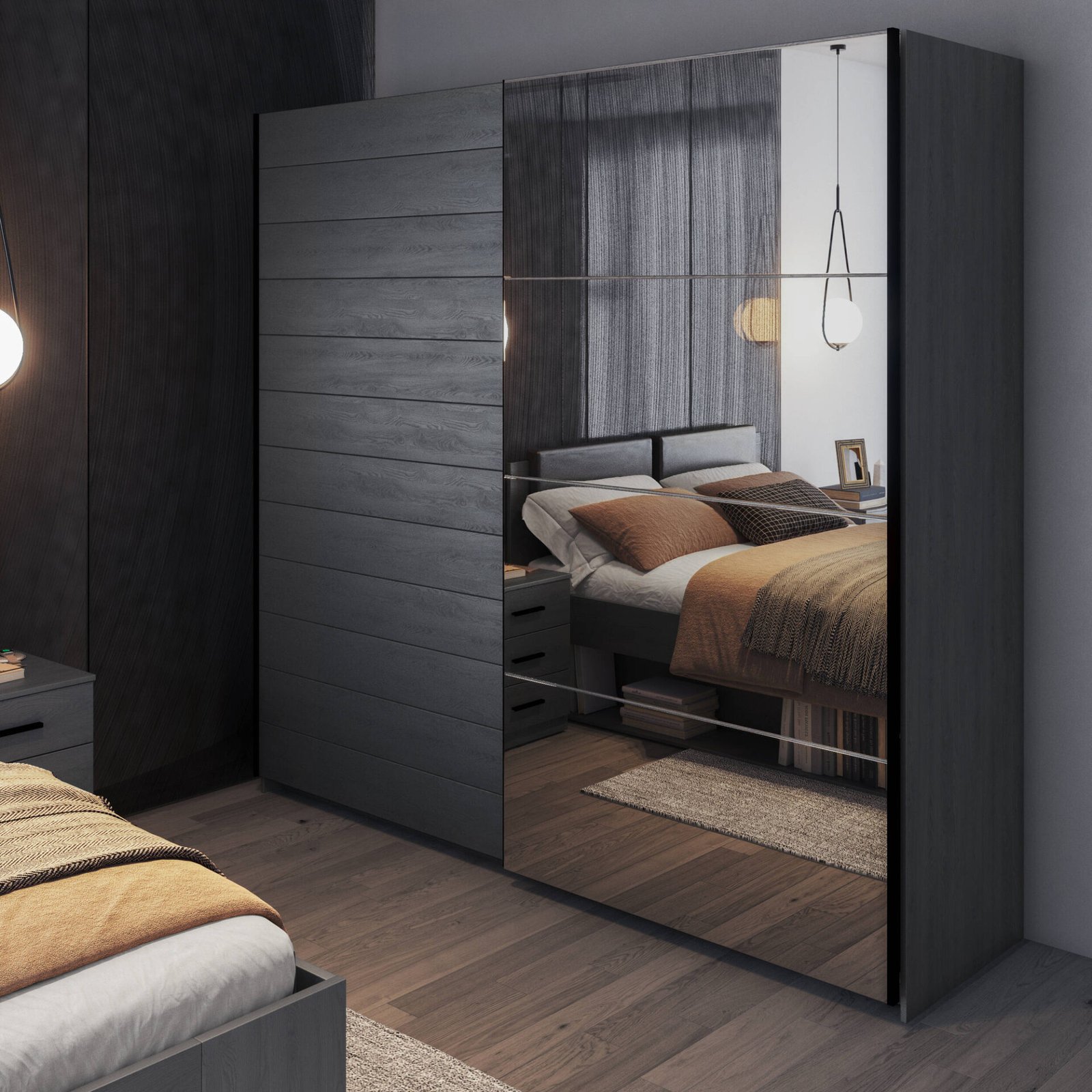 Galaxy - 2-door sliding wardrobe with mirror, 220 cm, carbon fiber - Image 3