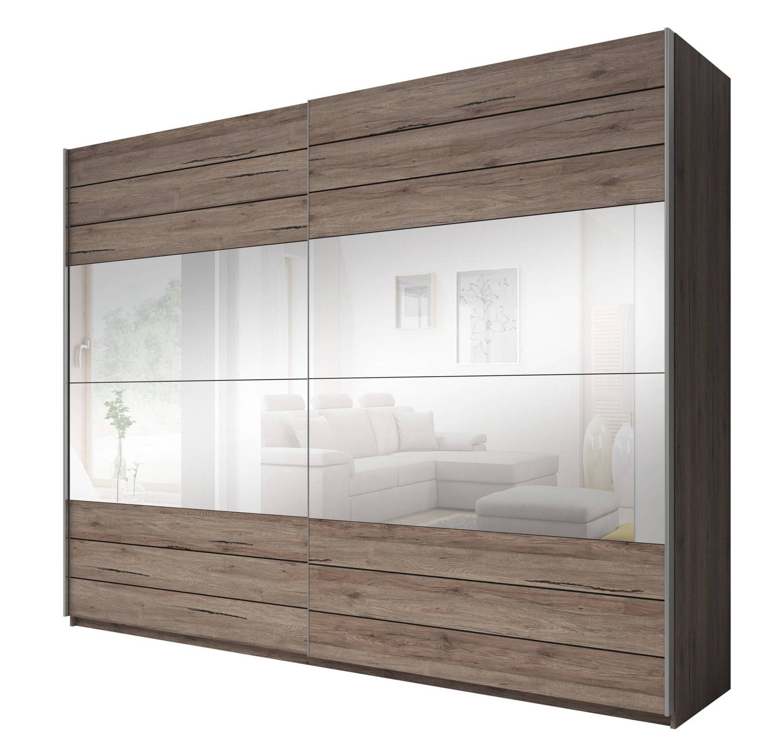 Galaxy – 2-door sliding wardrobe with mirror, 270 cm, dark San Remo oak color