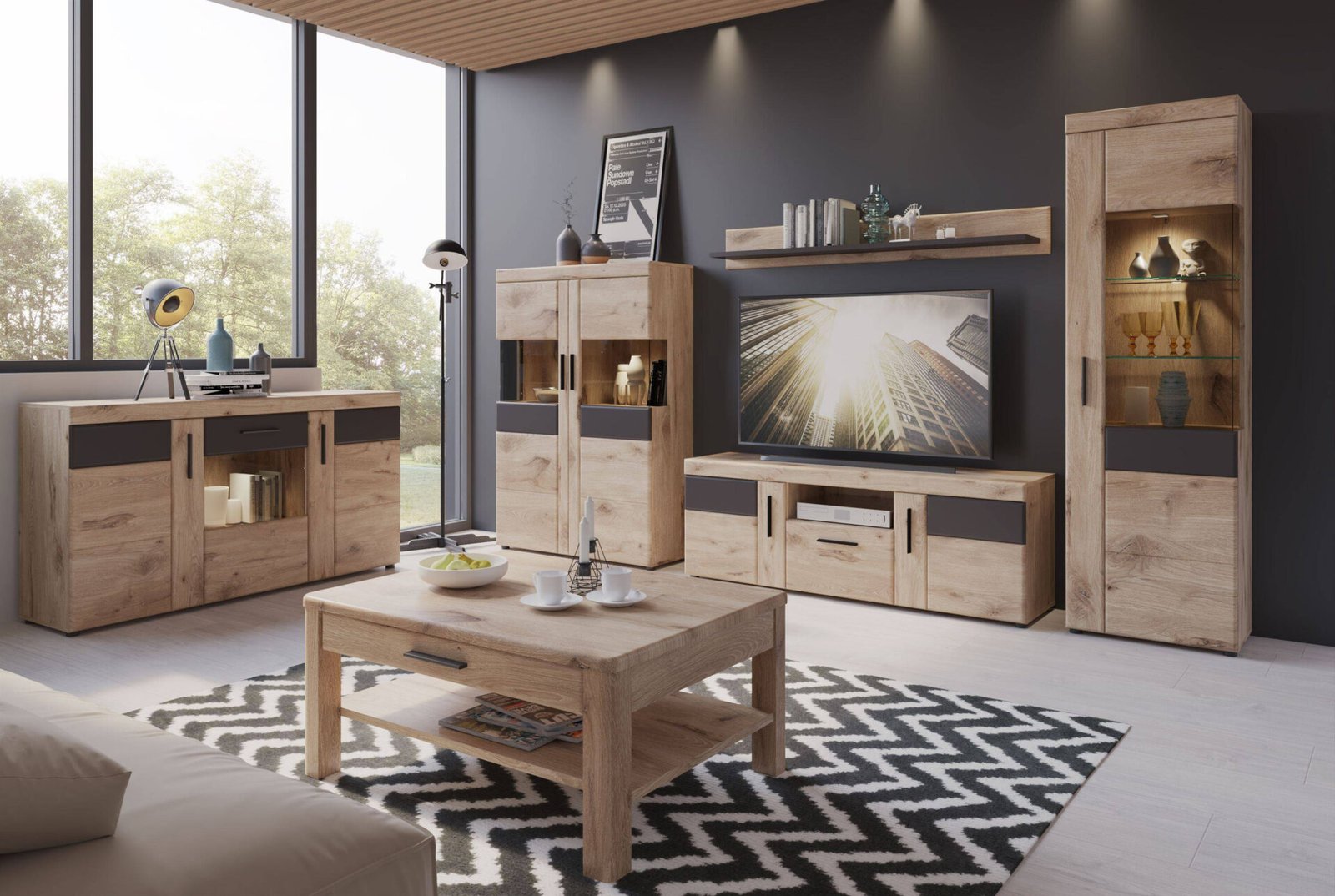 Grano GRNV01L – 1-door display cabinet Viking Oak/Space Gray - Image 4