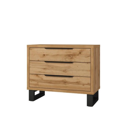 Halle S – chest of drawers with 3 drawers, Wotan oak matt black