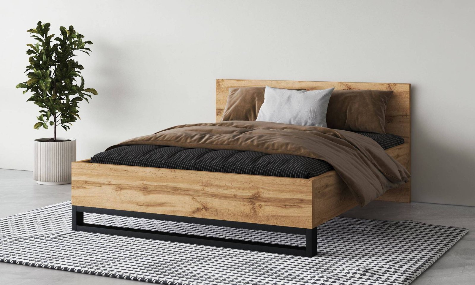 Halle S – Bed 140x200 cm, Wotan oak, matte black - Image 2