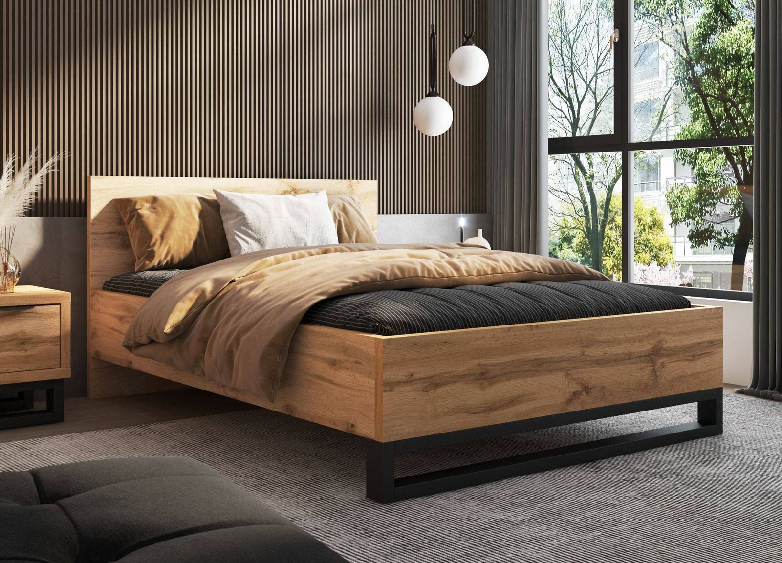 Halle S – Bed 140x200 cm, Wotan oak, matte black - Image 3