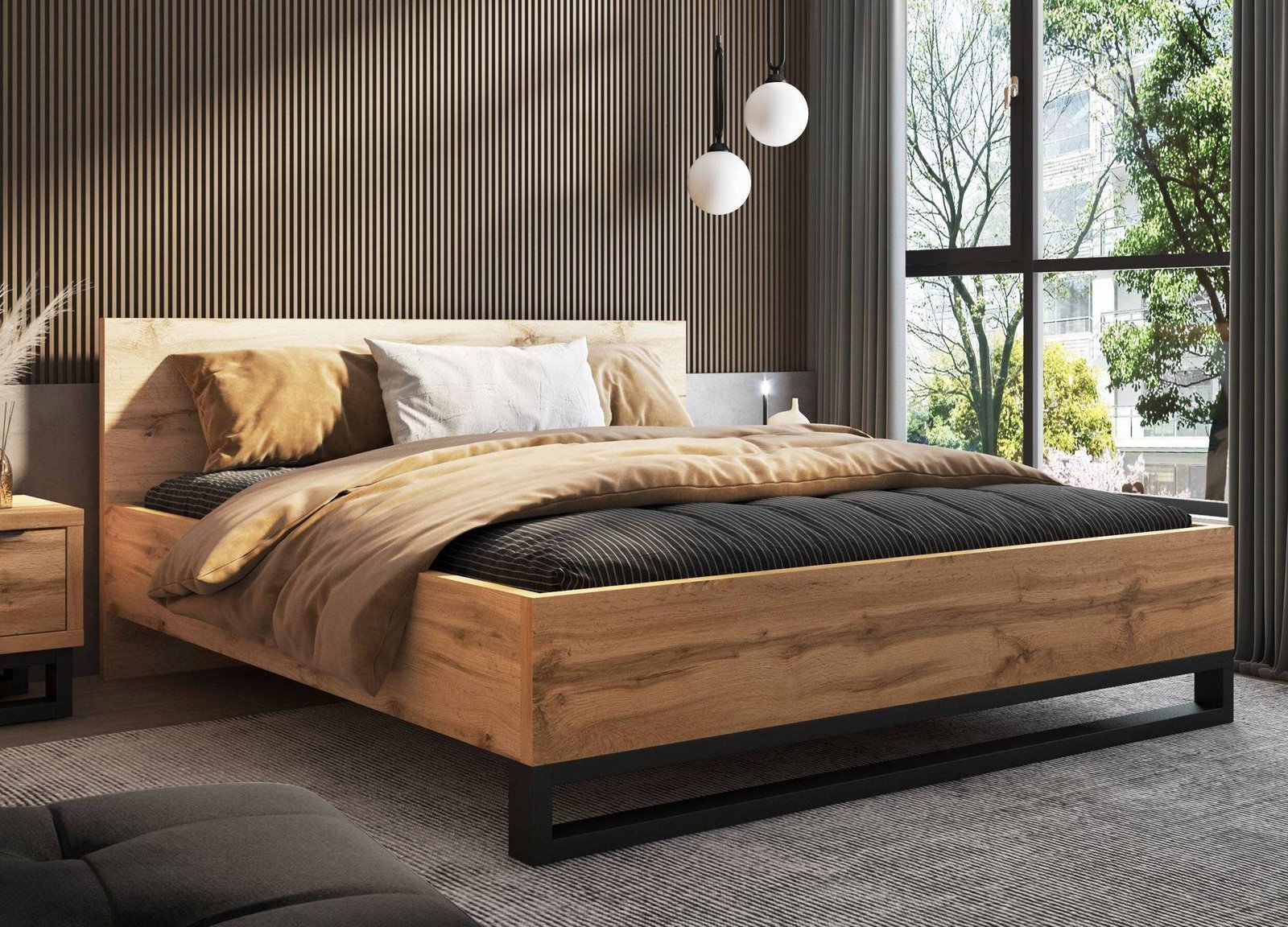 Halle S – Bed 180x200 cm, Wotan oak, matte black - Image 3