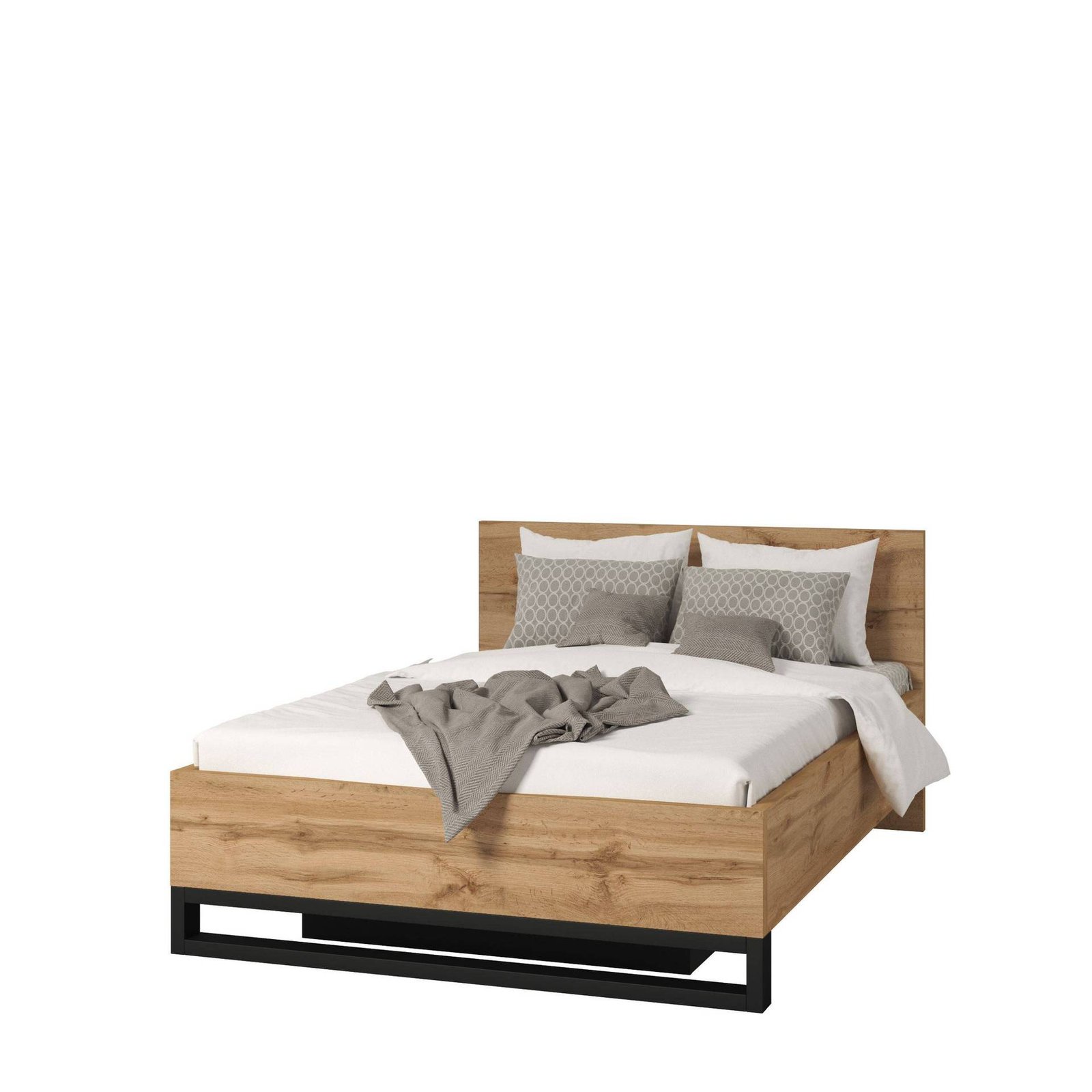Halle S – Bed with storage box and frame, 140x200 cm, Wotan oak, matte black