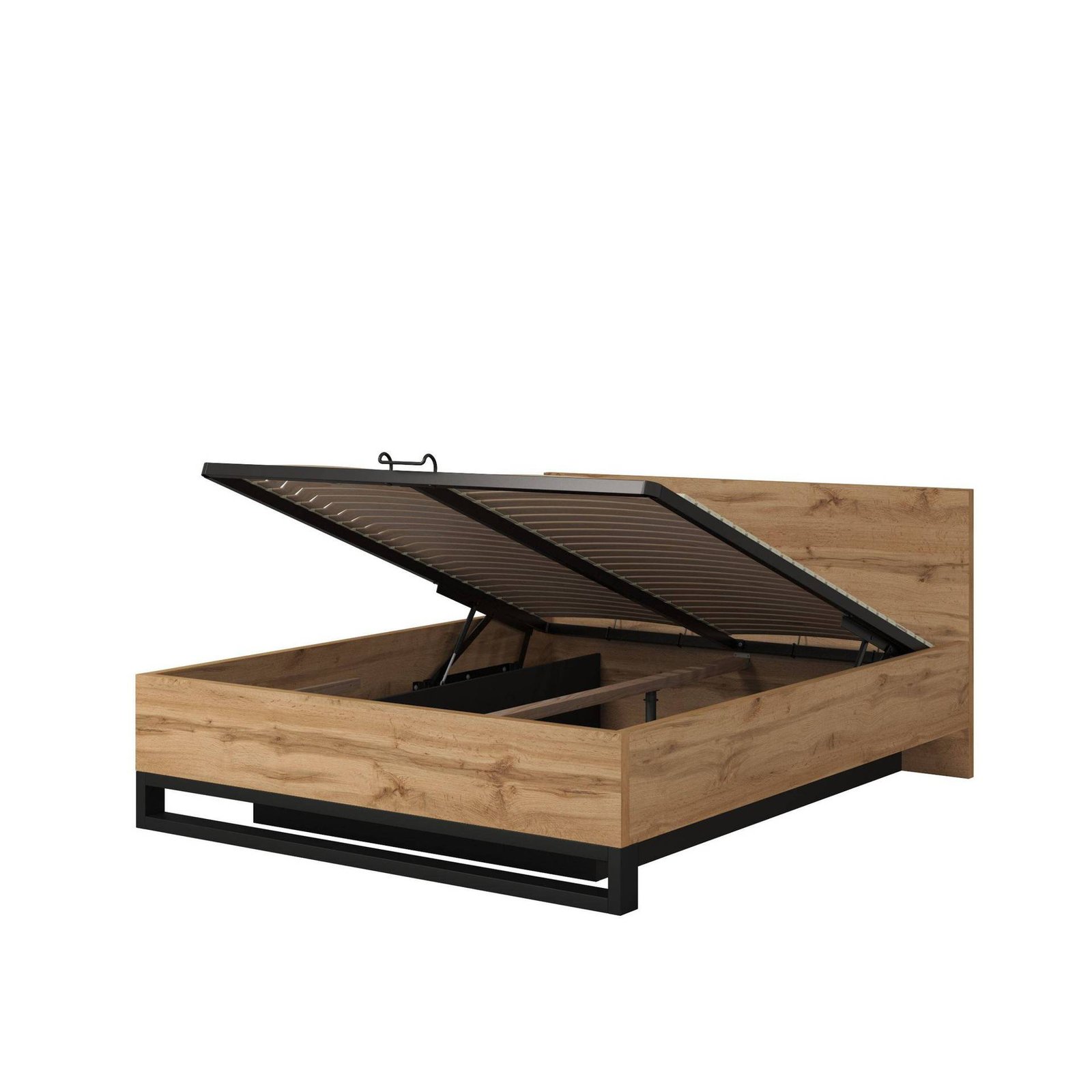 Halle S – Bed with storage box and frame, 160x200 cm, Wotan oak, matte black