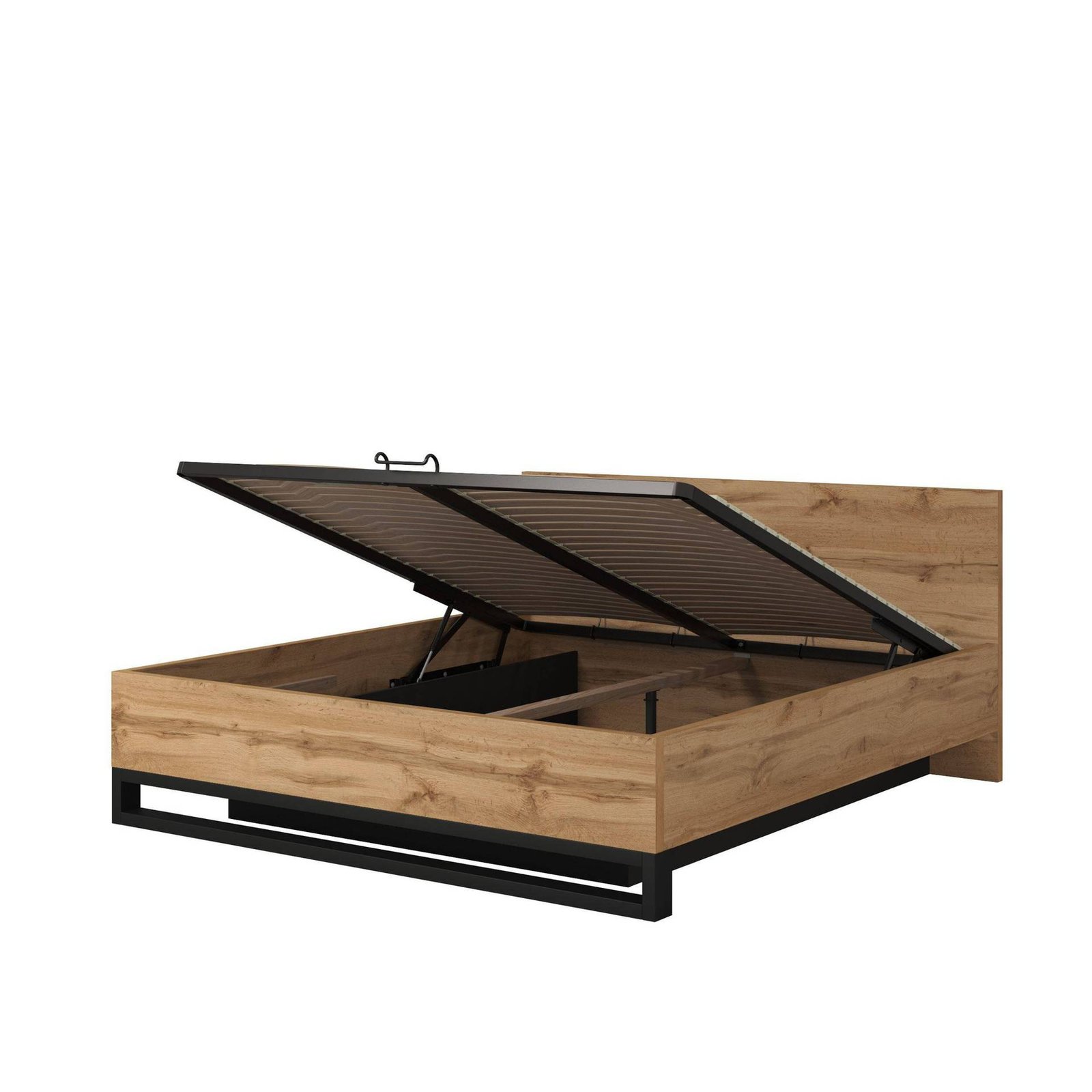 Halle S – Bed with storage box and frame, 180x200 cm, Wotan oak, matte black