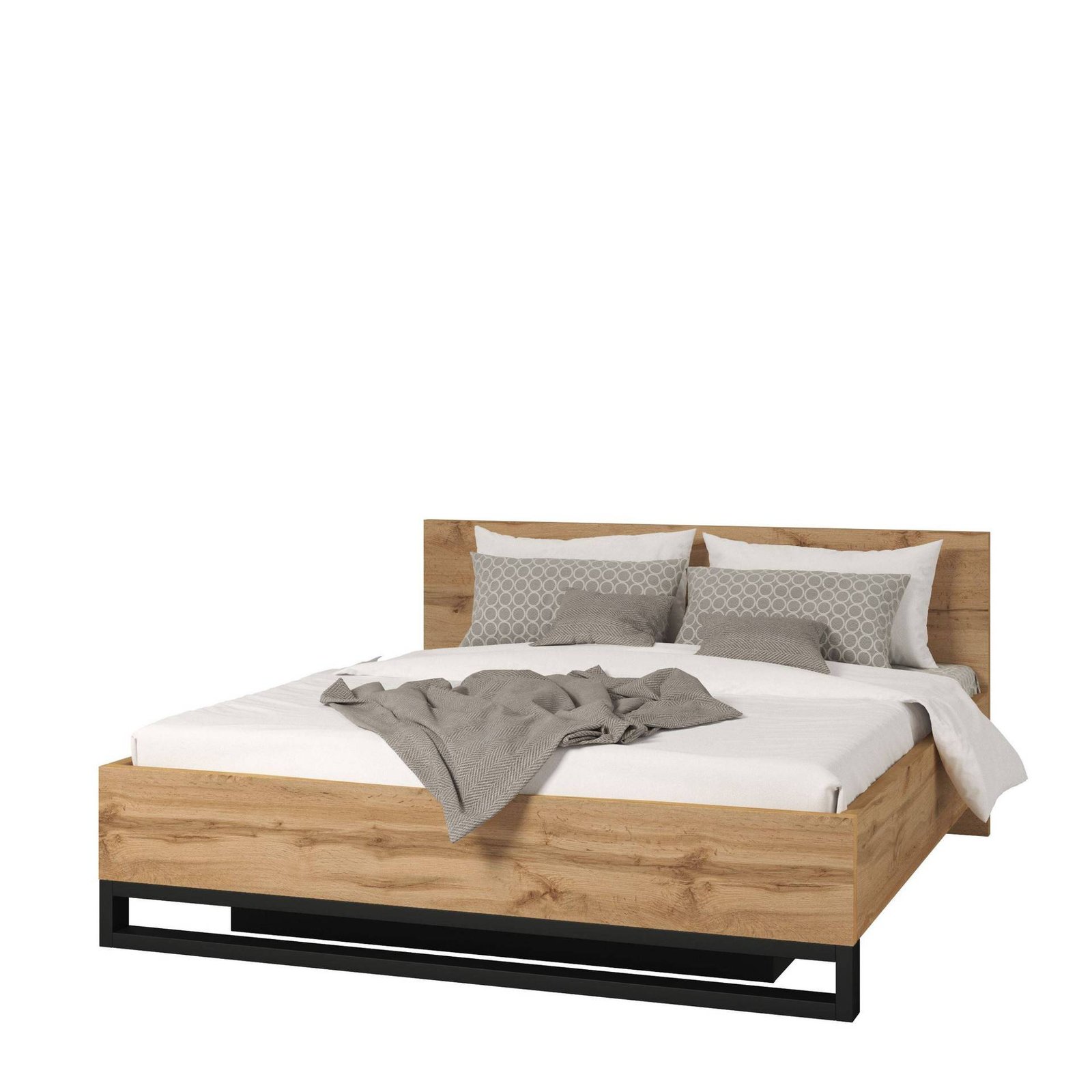 Halle S – Bed with storage box and frame, 180x200 cm, Wotan oak, matte black - Image 2