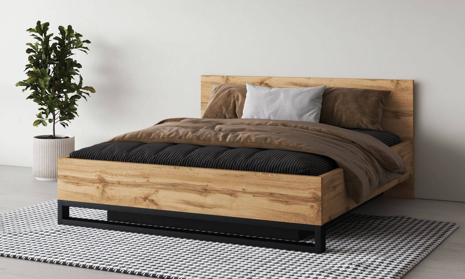 Halle S – Bed with storage box and frame, 180x200 cm, Wotan oak, matte black - Image 3
