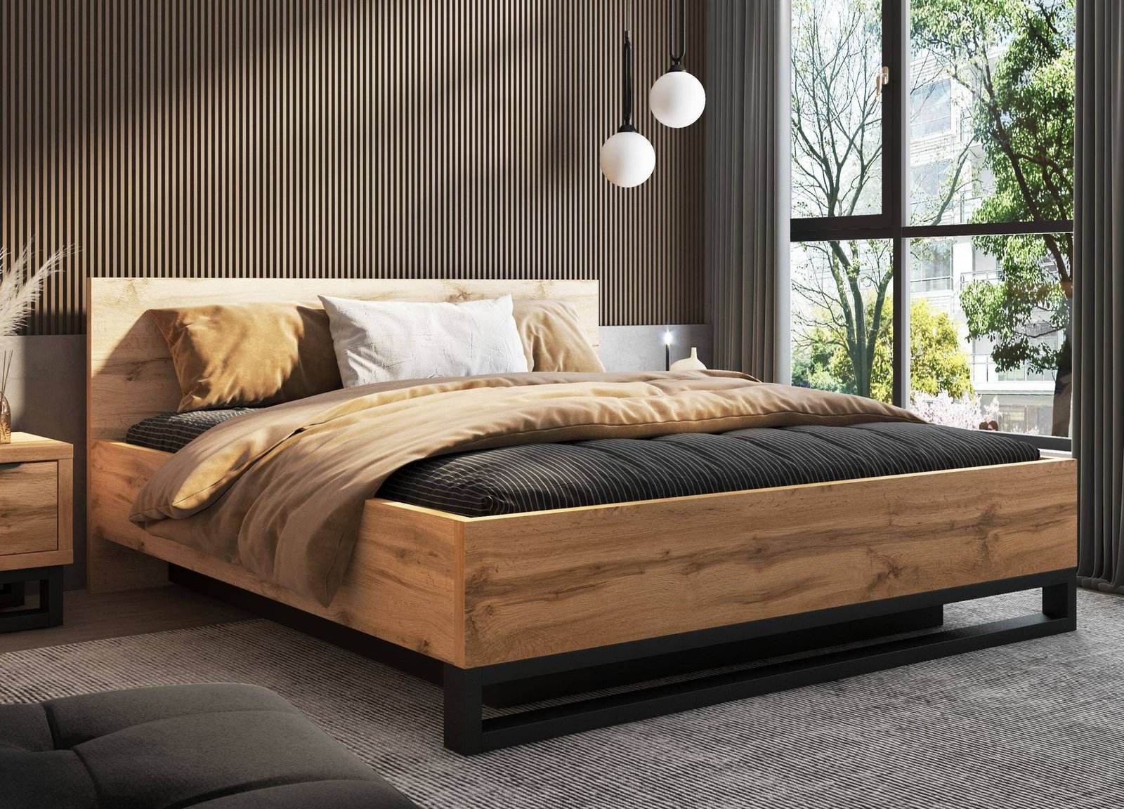 Halle S – Bed with storage box and frame, 180x200 cm, Wotan oak, matte black - Image 4