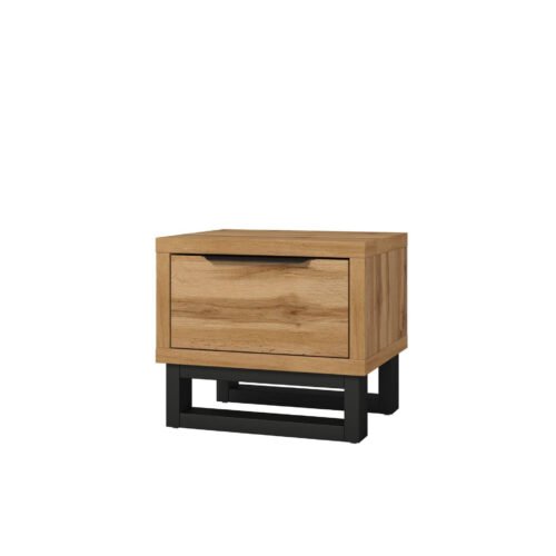 Halle S – bedside table with 1 drawer, Wotan oak, matte black