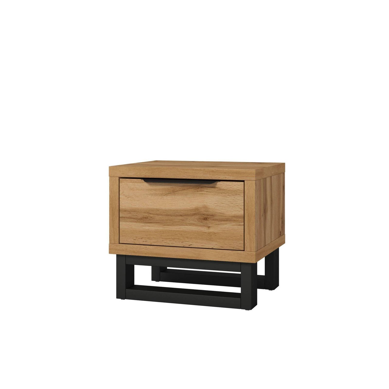 Halle S - bedside table with 1 drawer, Wotan oak, matte black