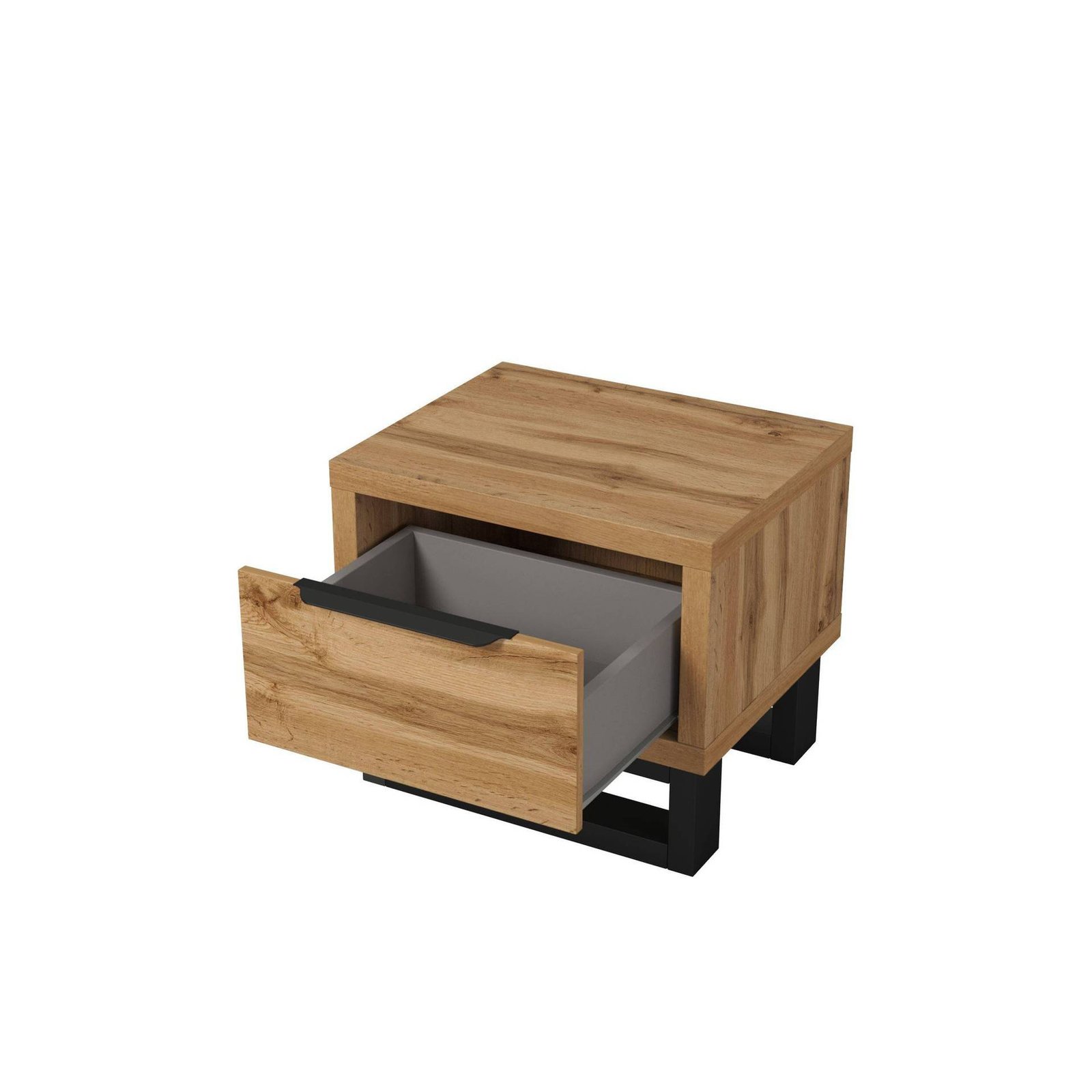 Halle S - bedside table with 1 drawer, Wotan oak, matte black - Image 2