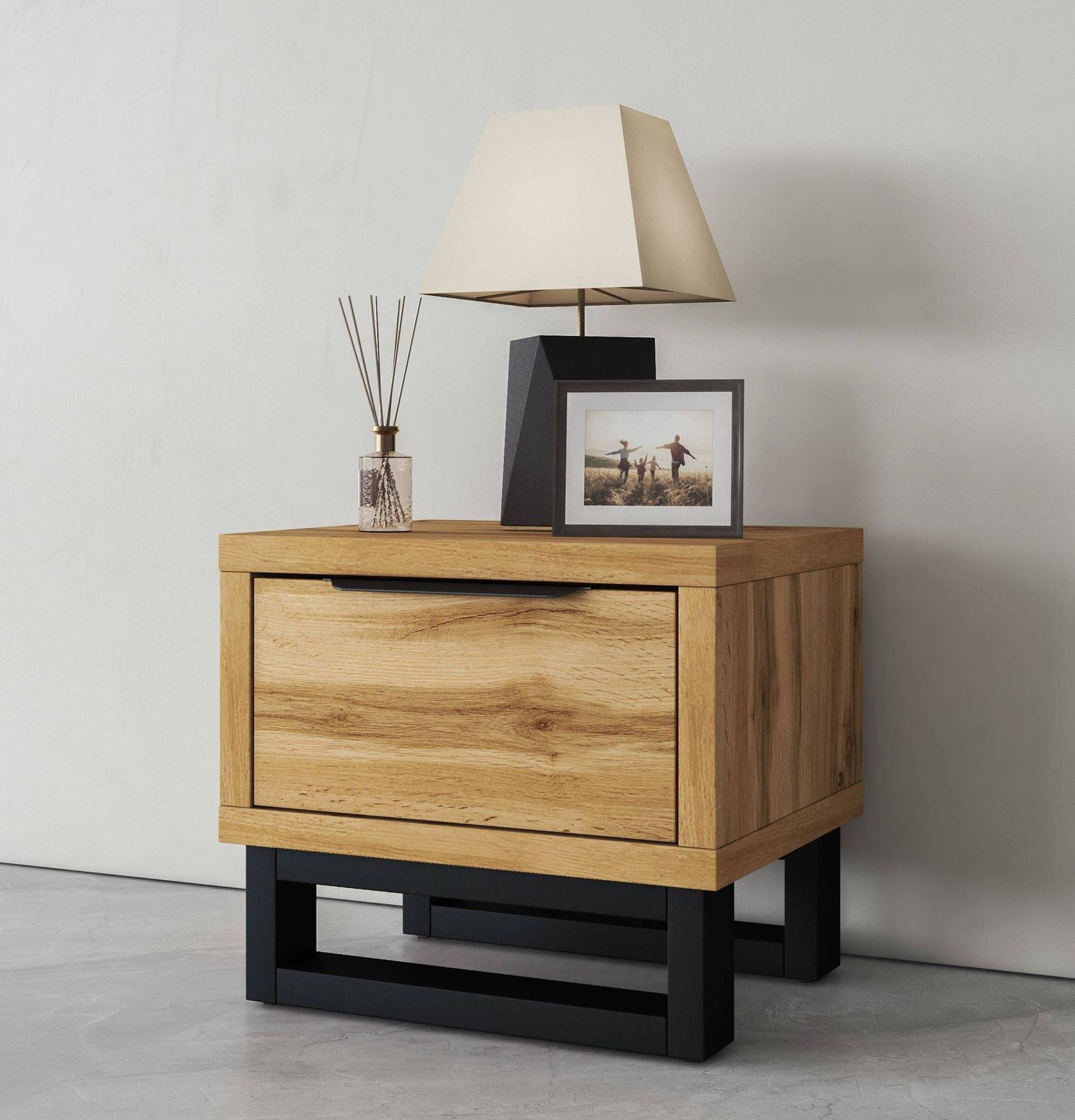 Halle S - bedside table with 1 drawer, Wotan oak, matte black - Image 3