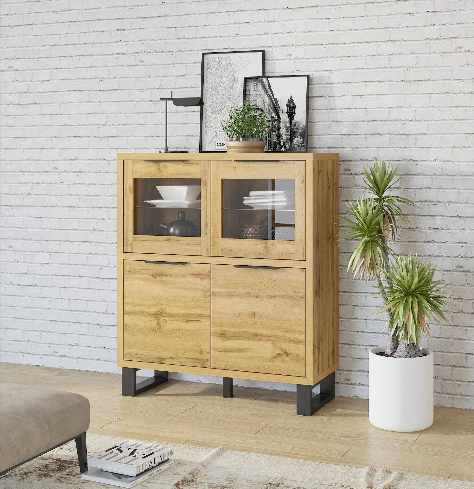 Halle WM tall chest of drawers with 4 doors, Wotan oak - Image 2