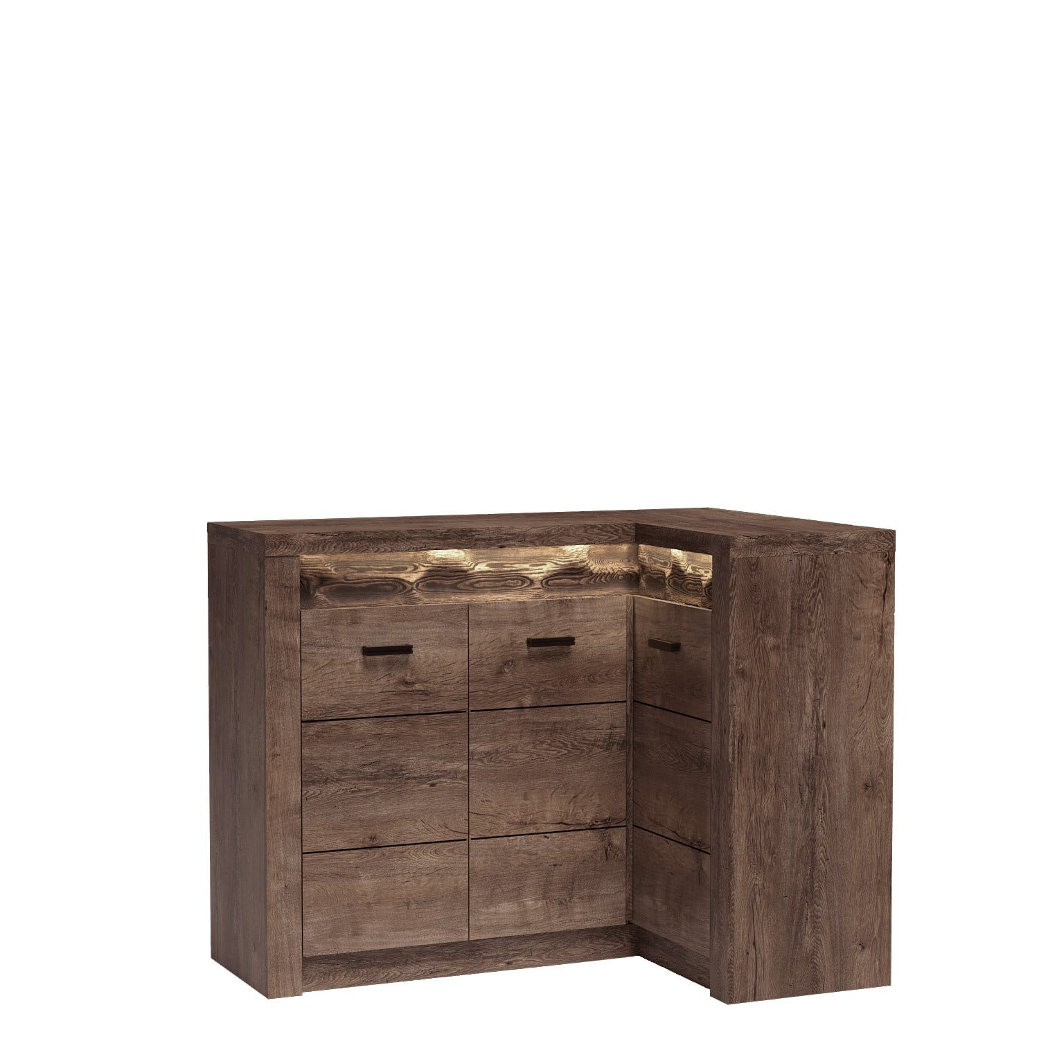 INDIANAPOLIS-15 - Corner chest of drawers with 3 doors, dark ash color