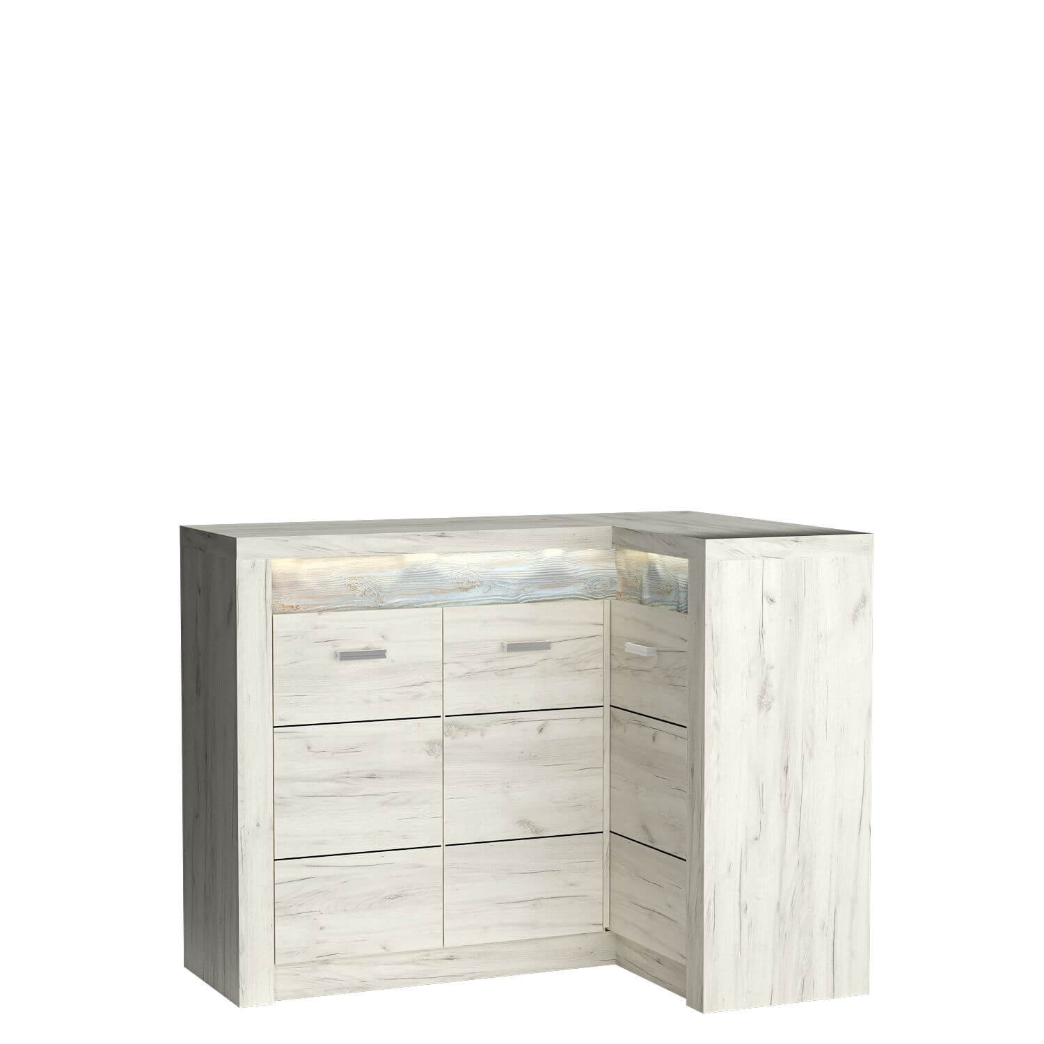 INDIANAPOLIS-15 - Corner chest of drawers with 3 doors, white, kraft pattern