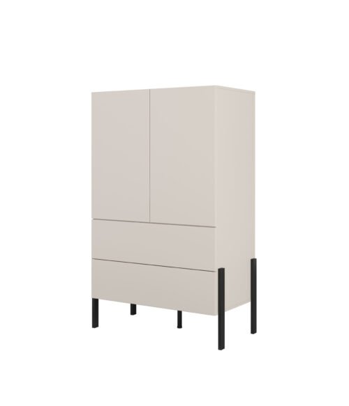 Jukon S – 2D2S chest of drawers, cashmere color, black metal legs