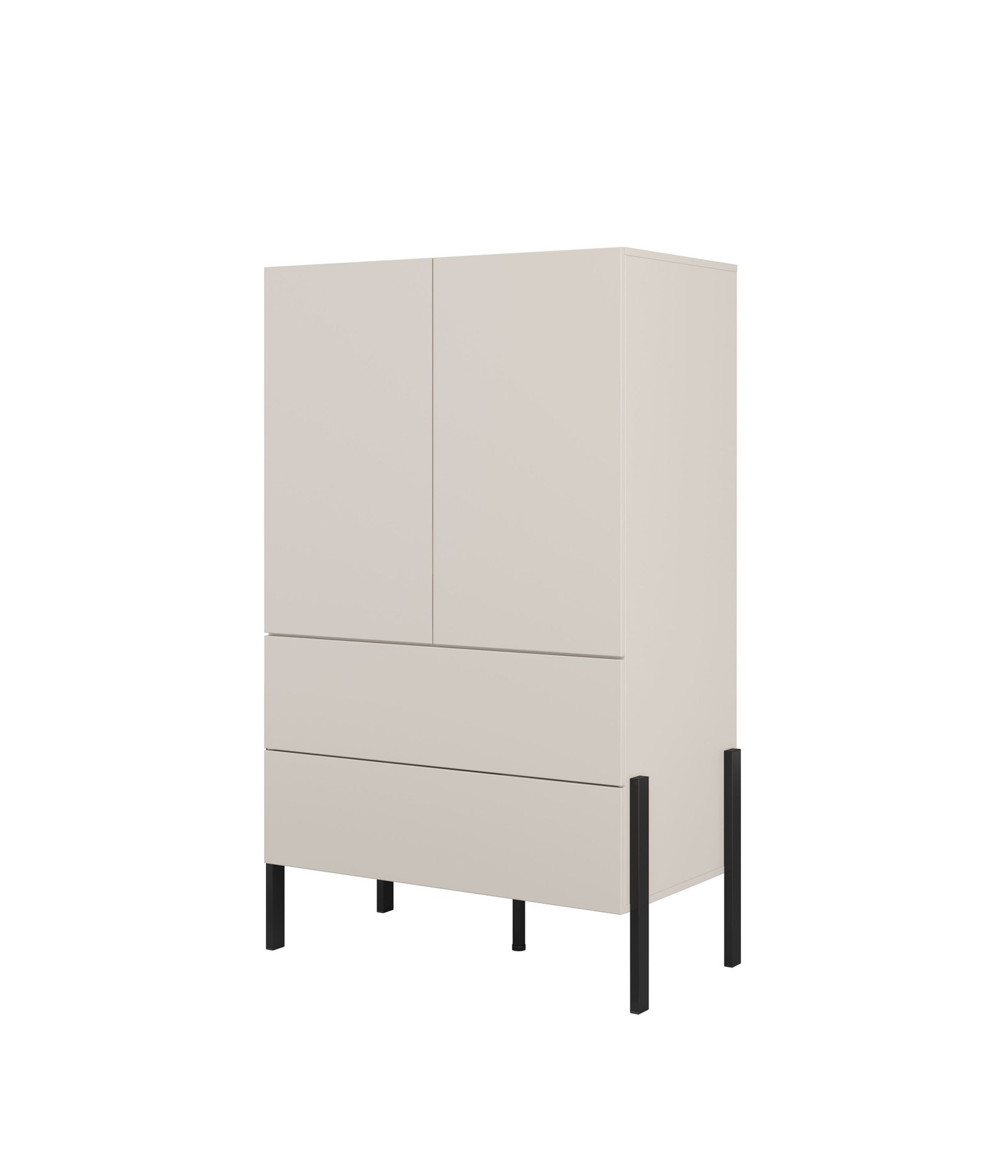 Jukon S - 2D2S chest of drawers, cashmere color, black metal legs