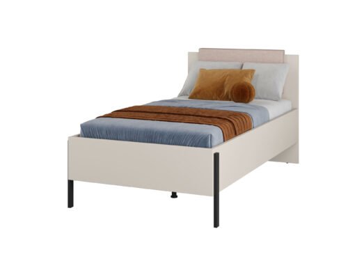Yukon S – Bed 100 cm, cashmere color, black metal legs