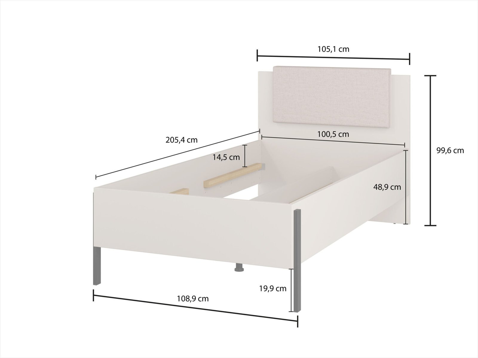 Yukon S - Bed 100 cm, cashmere color, black metal legs - Image 2