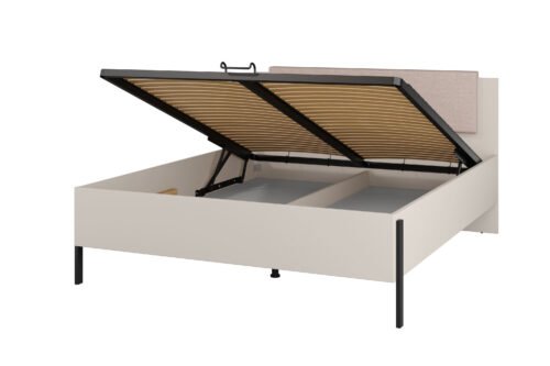 Yukon S – 160 cm bed with storage box, cashmere color, black metal legs