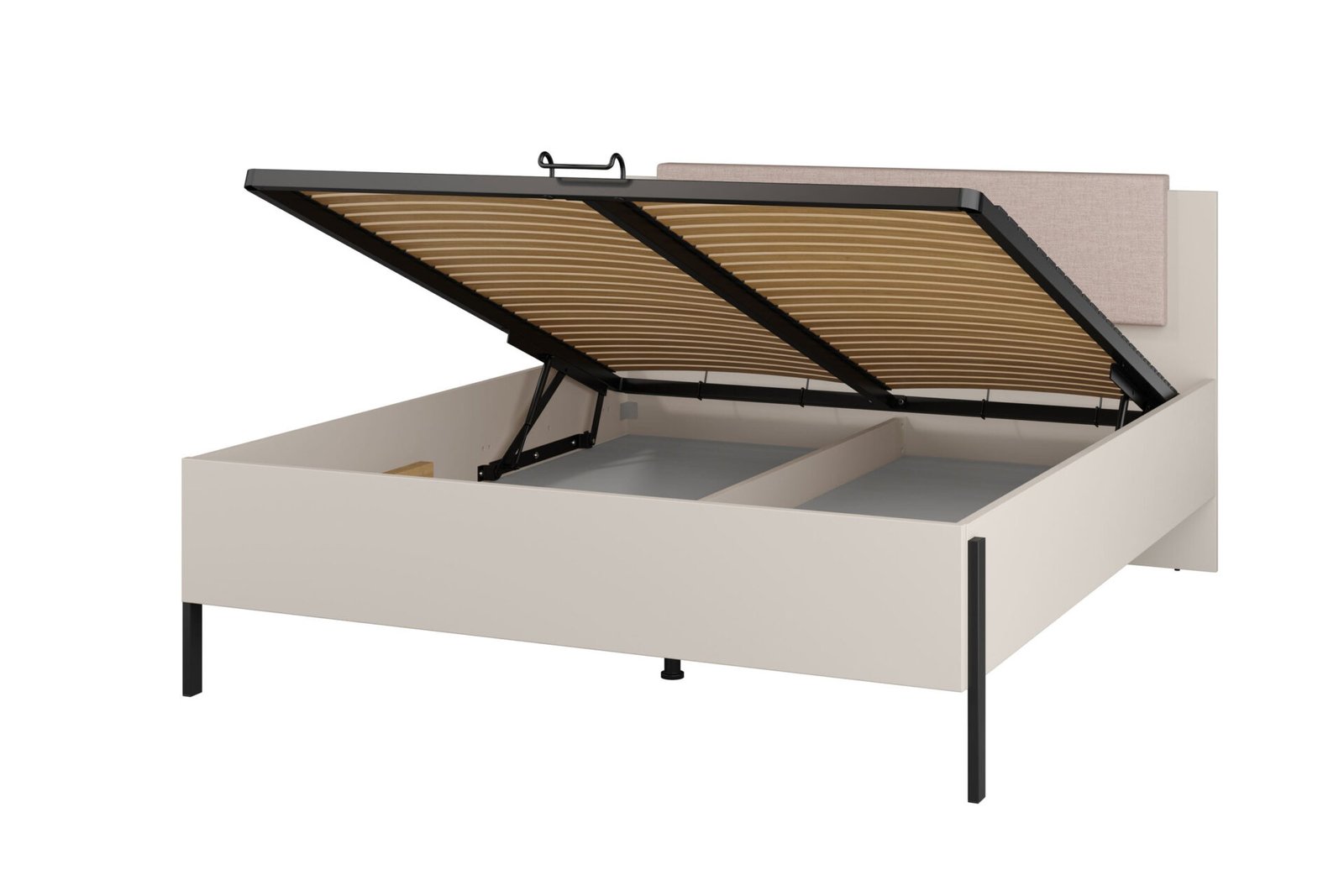Yukon S - 160 cm bed with storage box, cashmere color, black metal legs