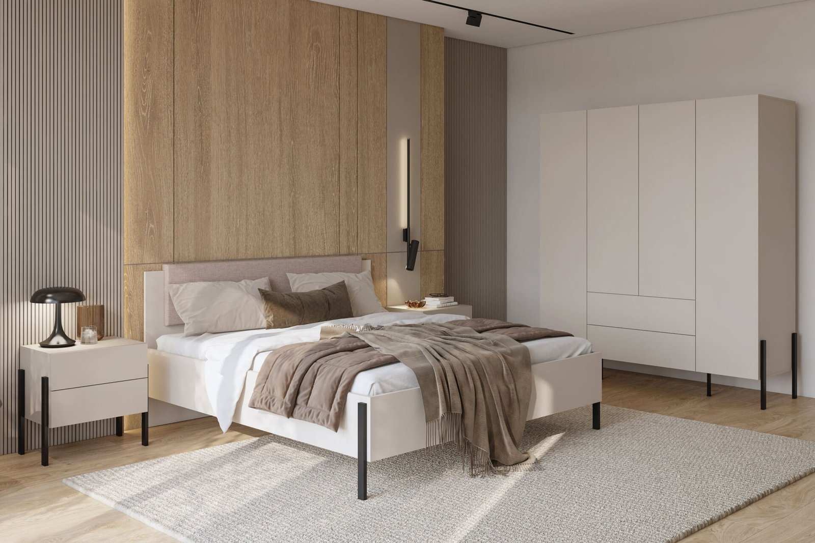 Yukon S - 160 cm bed with storage box, cashmere color, black metal legs - Image 4