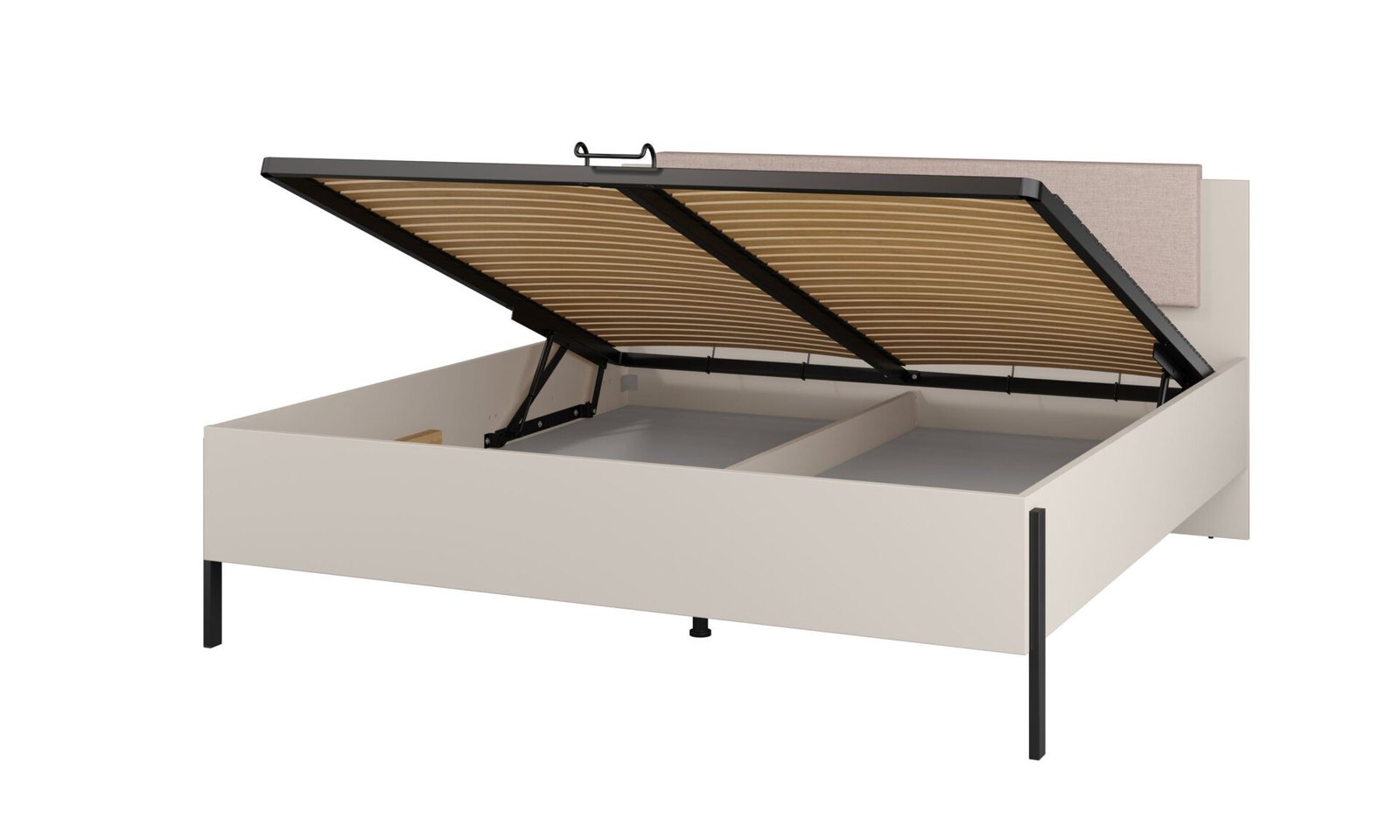 Yukon S - 180 cm bed with storage box, cashmere color, black metal legs