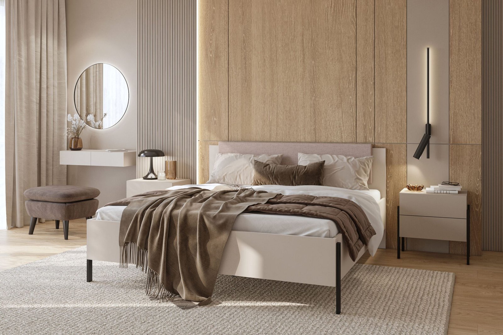Yukon S - 180 cm bed with storage box, cashmere color, black metal legs - Image 3
