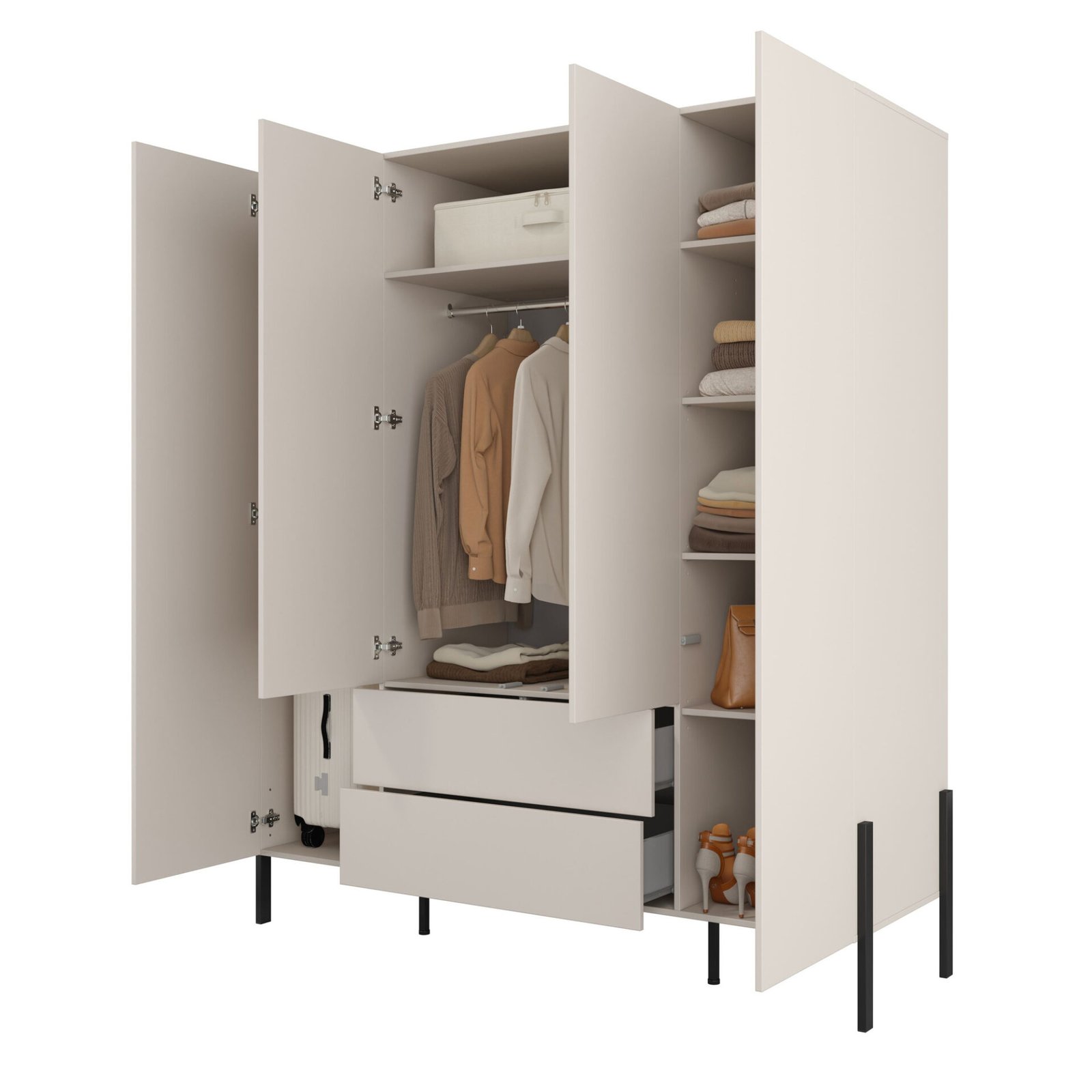 Jukon S - Wardrobe 4D2S with cashmere, black metal legs - Image 2