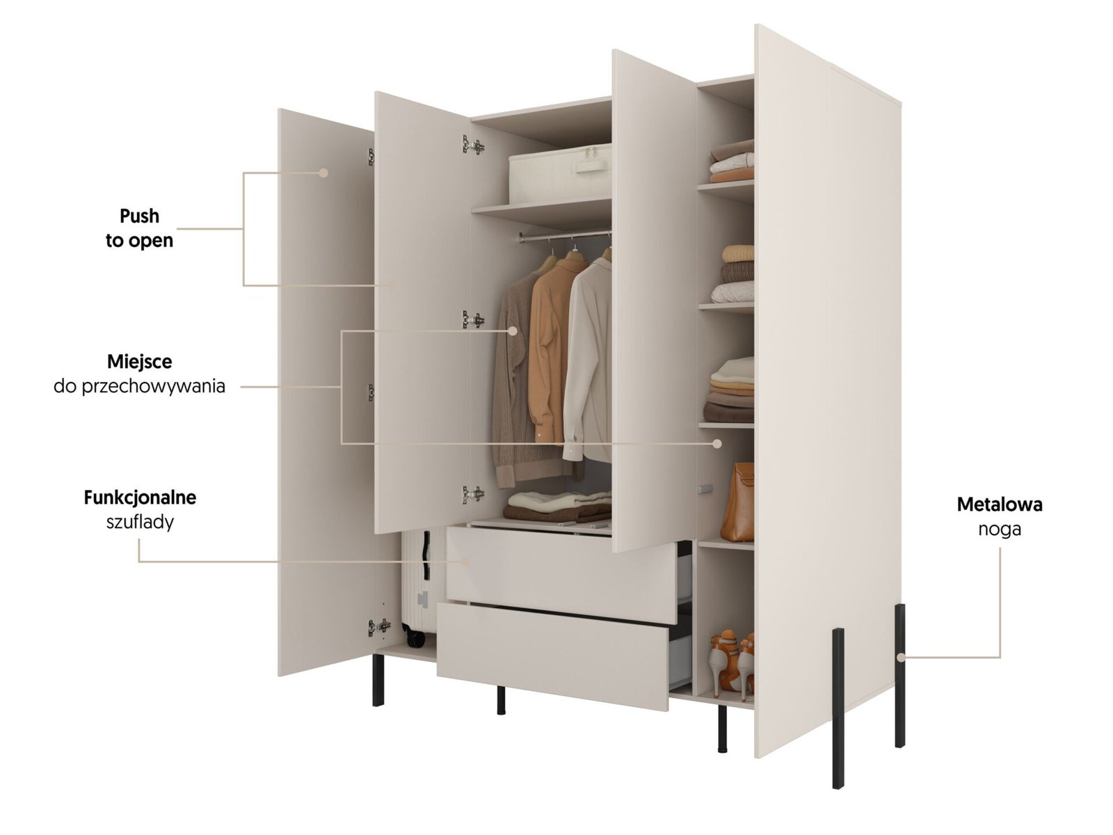 Jukon S - Wardrobe 4D2S with cashmere, black metal legs - Image 3