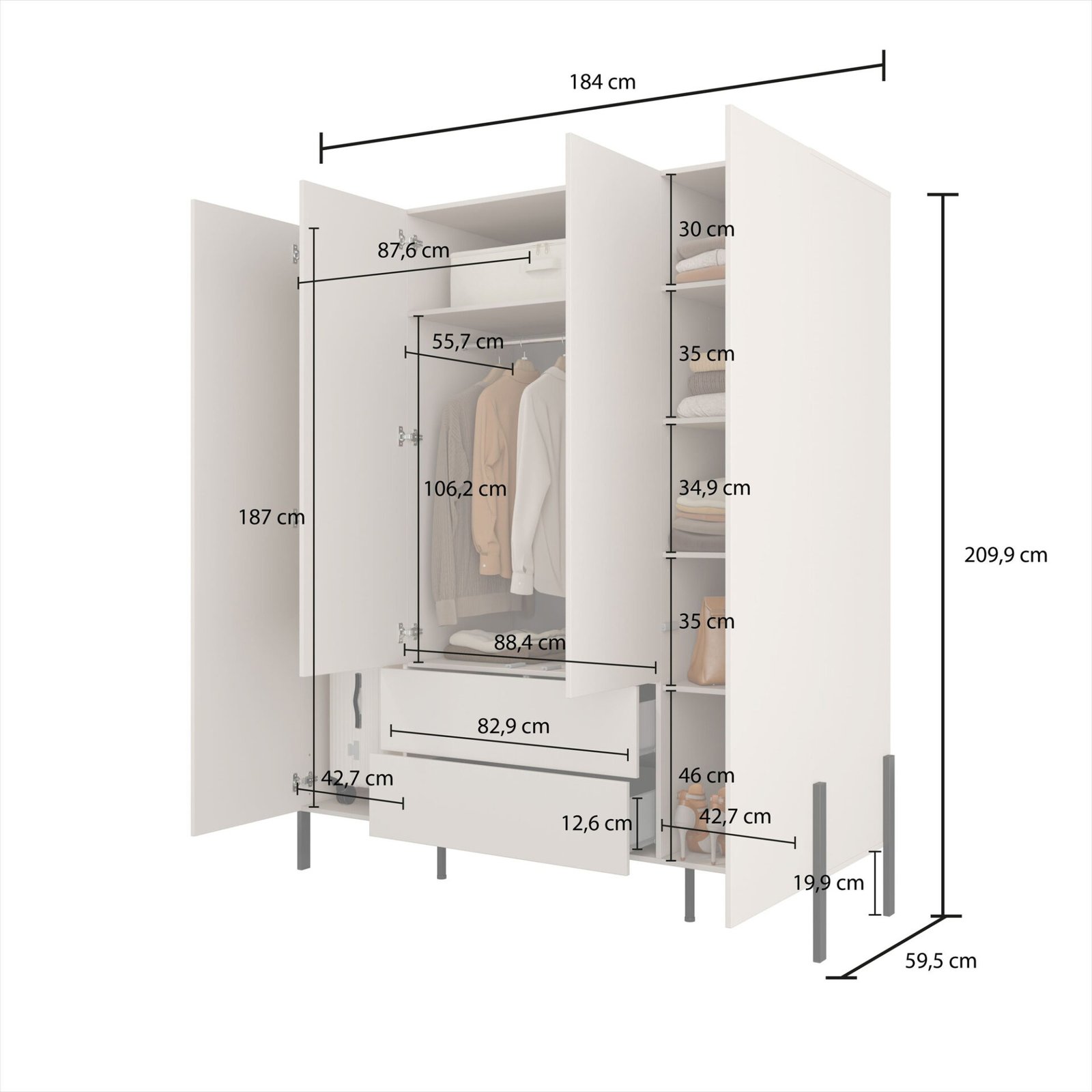 Jukon S - Wardrobe 4D2S with cashmere, black metal legs - Image 4