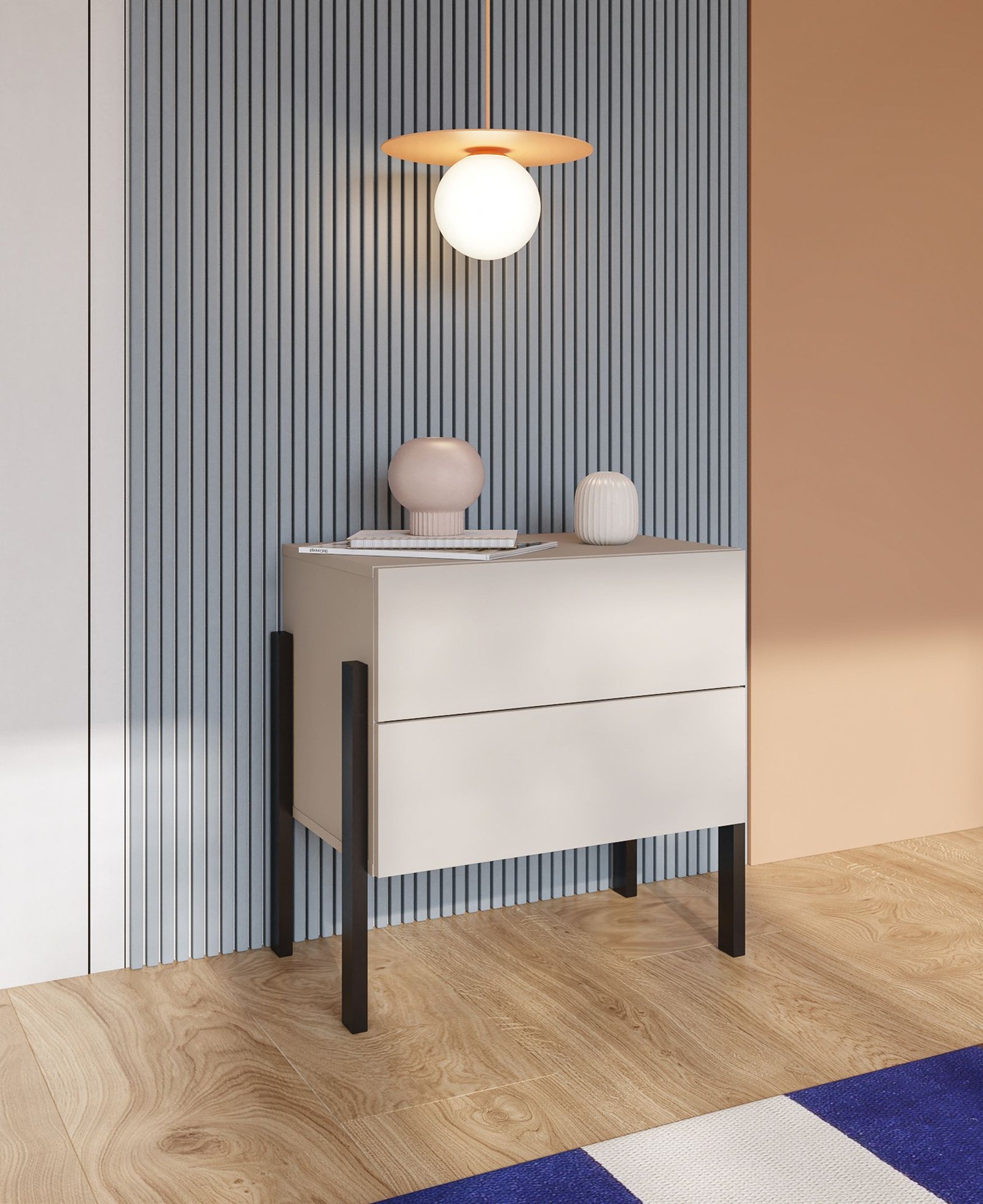 Yukon S - 2S bedside table with cashmere, black metal legs - Image 7