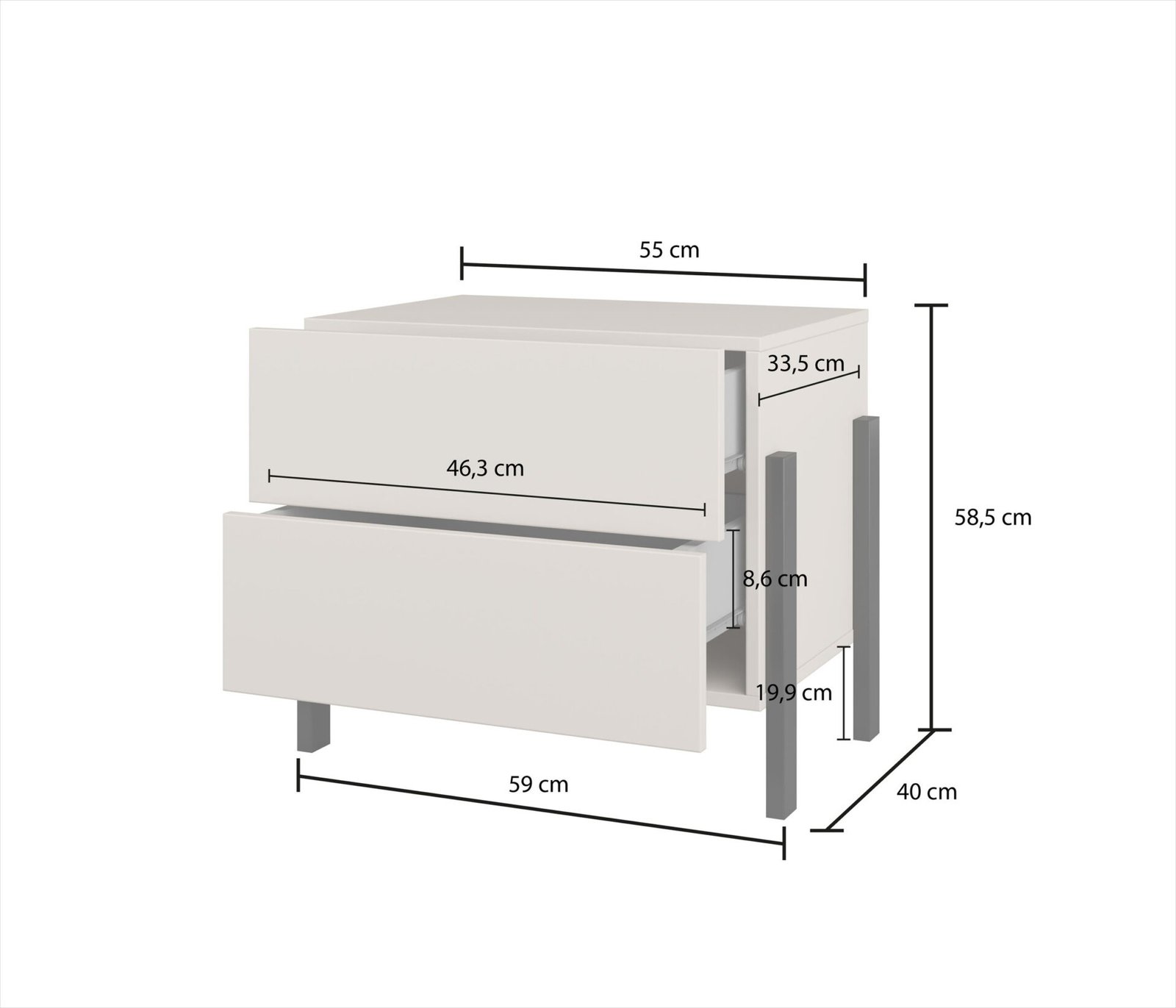 Yukon S - 2S bedside table with cashmere, black metal legs - Image 4