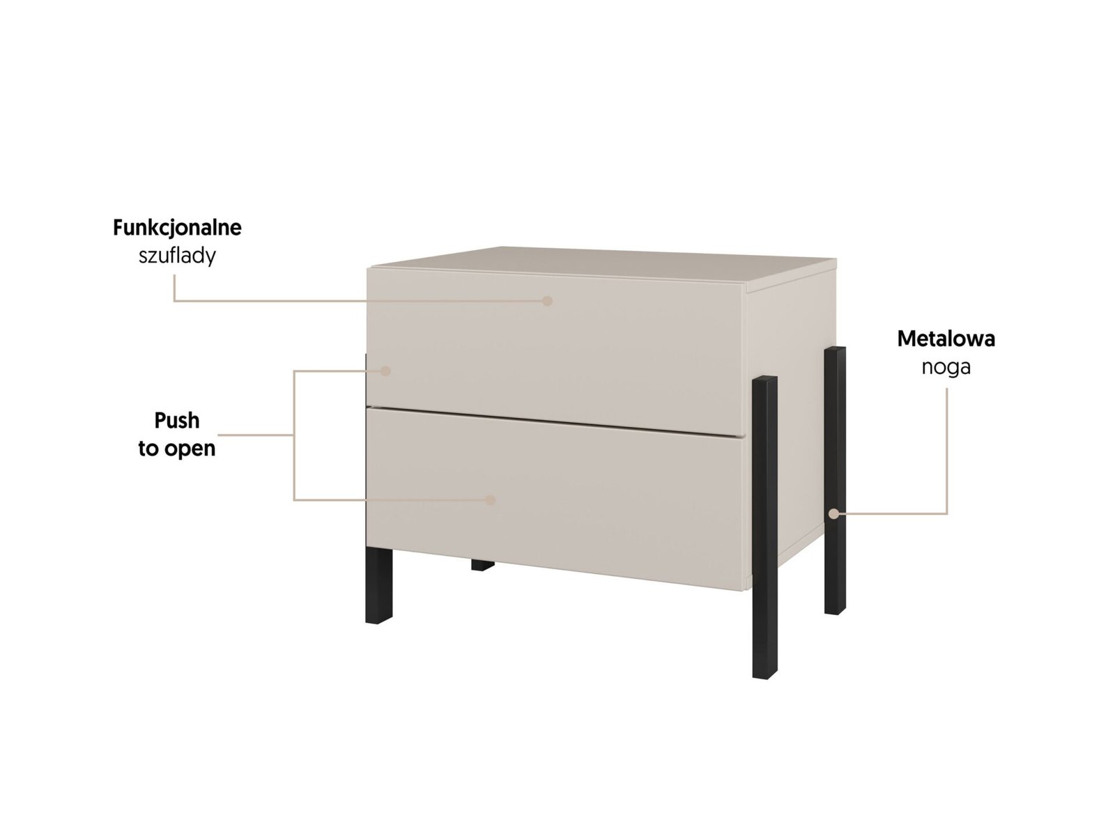 Yukon S - 2S bedside table with cashmere, black metal legs - Image 3